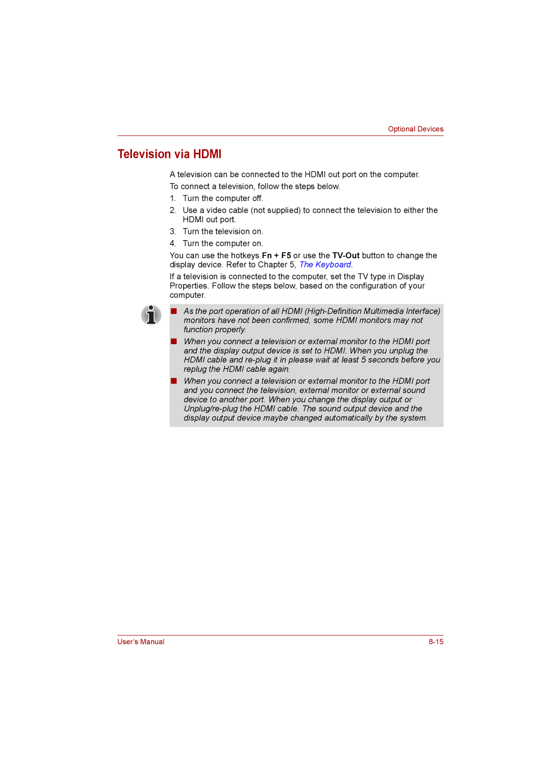 Toshiba satellite pro user manual Television via Hdmi 