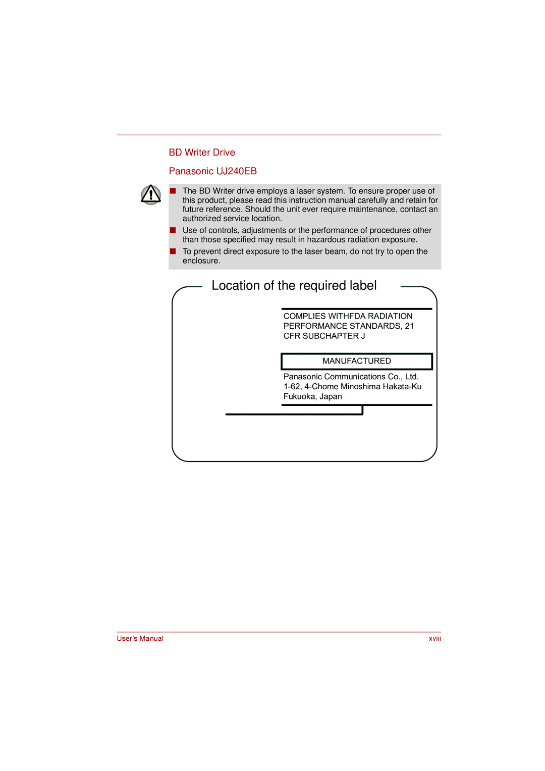 Toshiba satellite pro user manual BD Writer Drive, Panasonic UJ240EB 