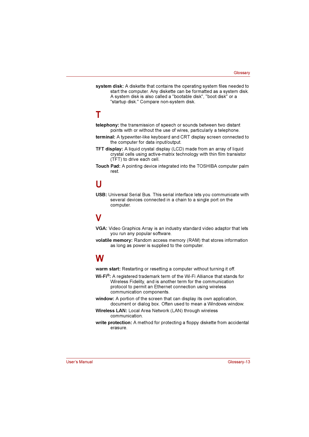 Toshiba satellite pro user manual Glossary-13 