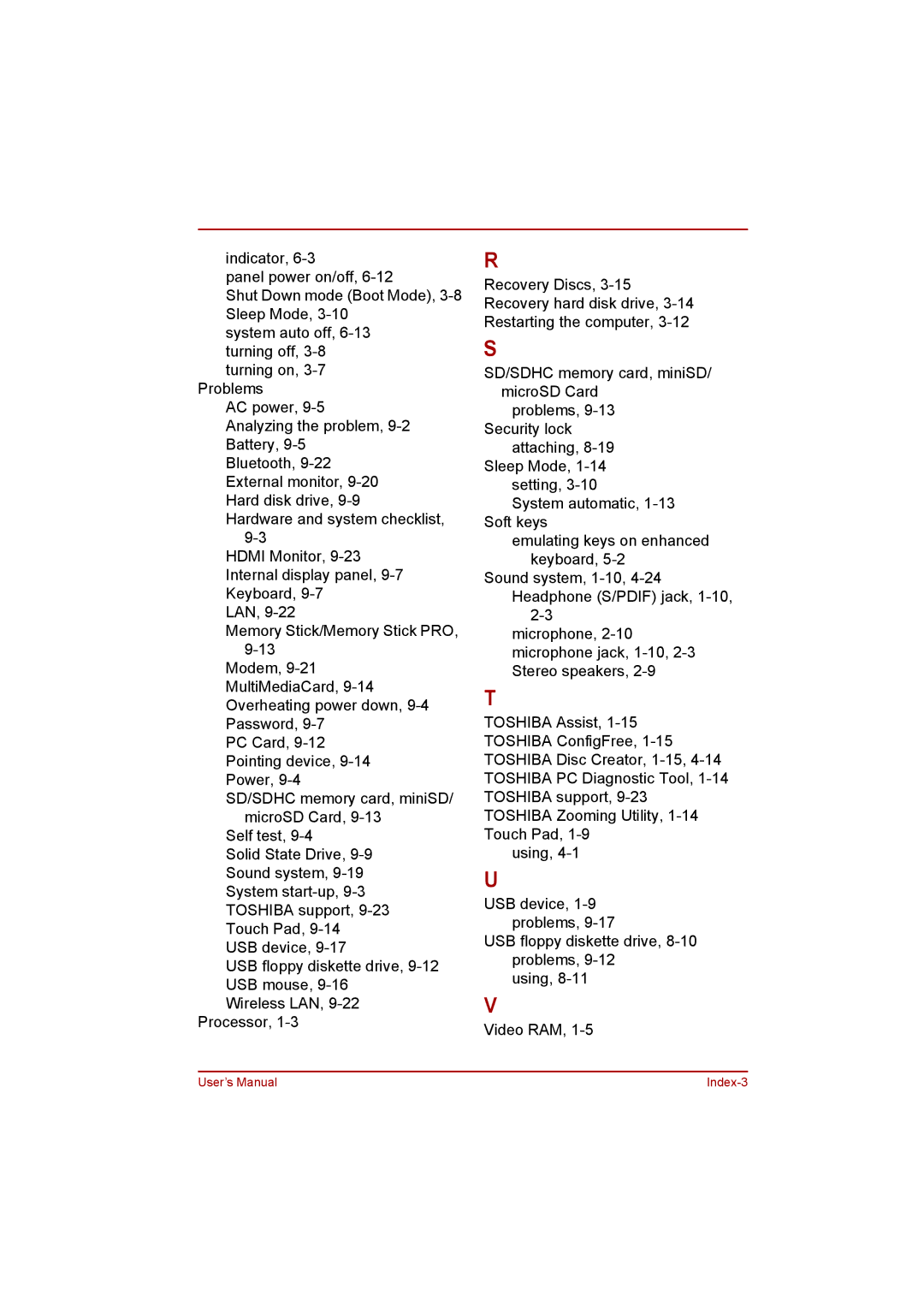 Toshiba satellite pro user manual User’s Manual Index-3 