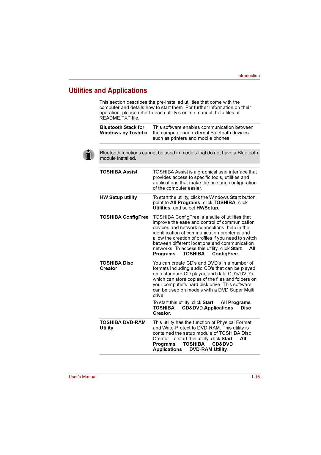 Toshiba satellite pro user manual Utilities and Applications 