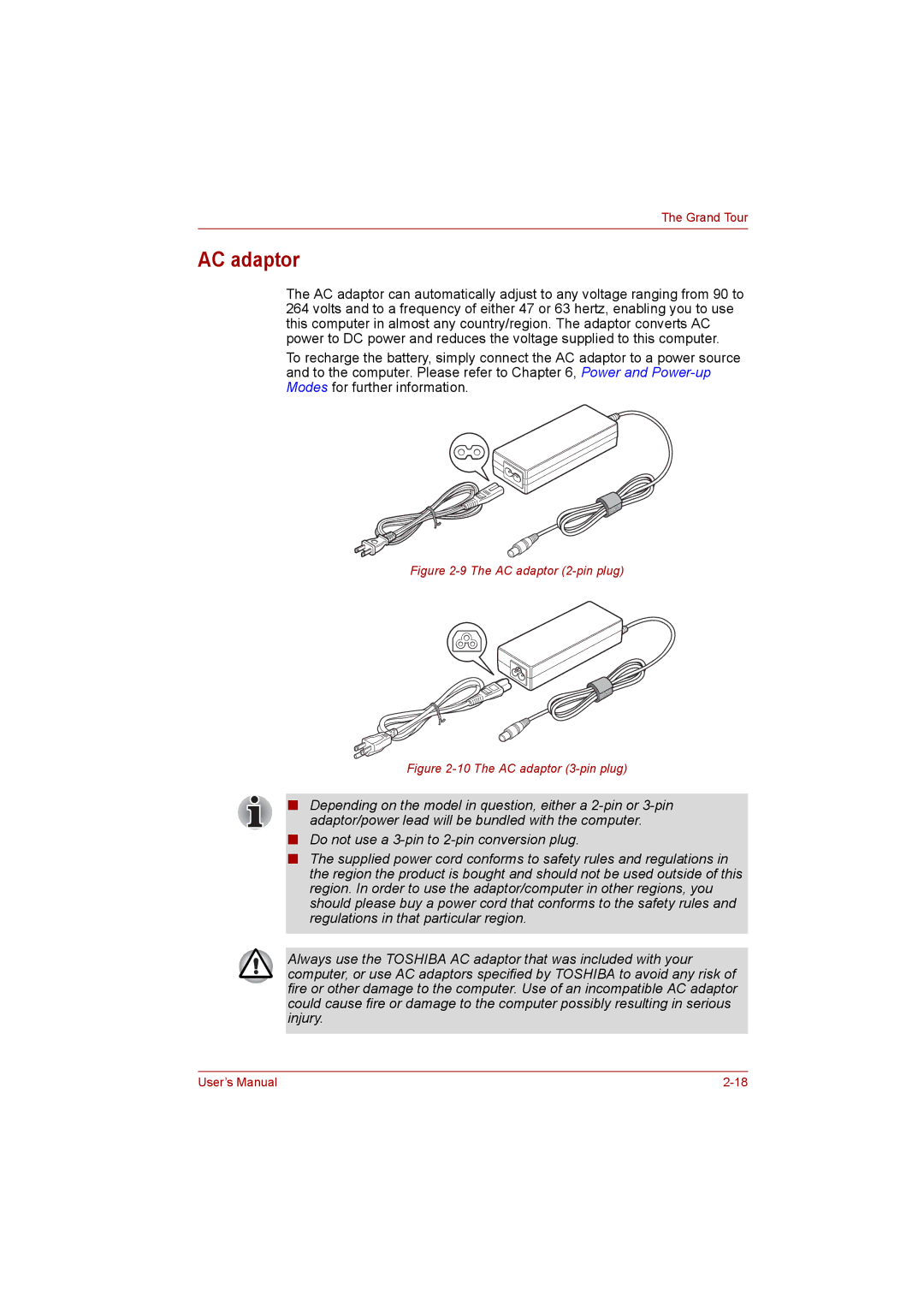 Toshiba satellite pro user manual AC adaptor 2-pin plug 