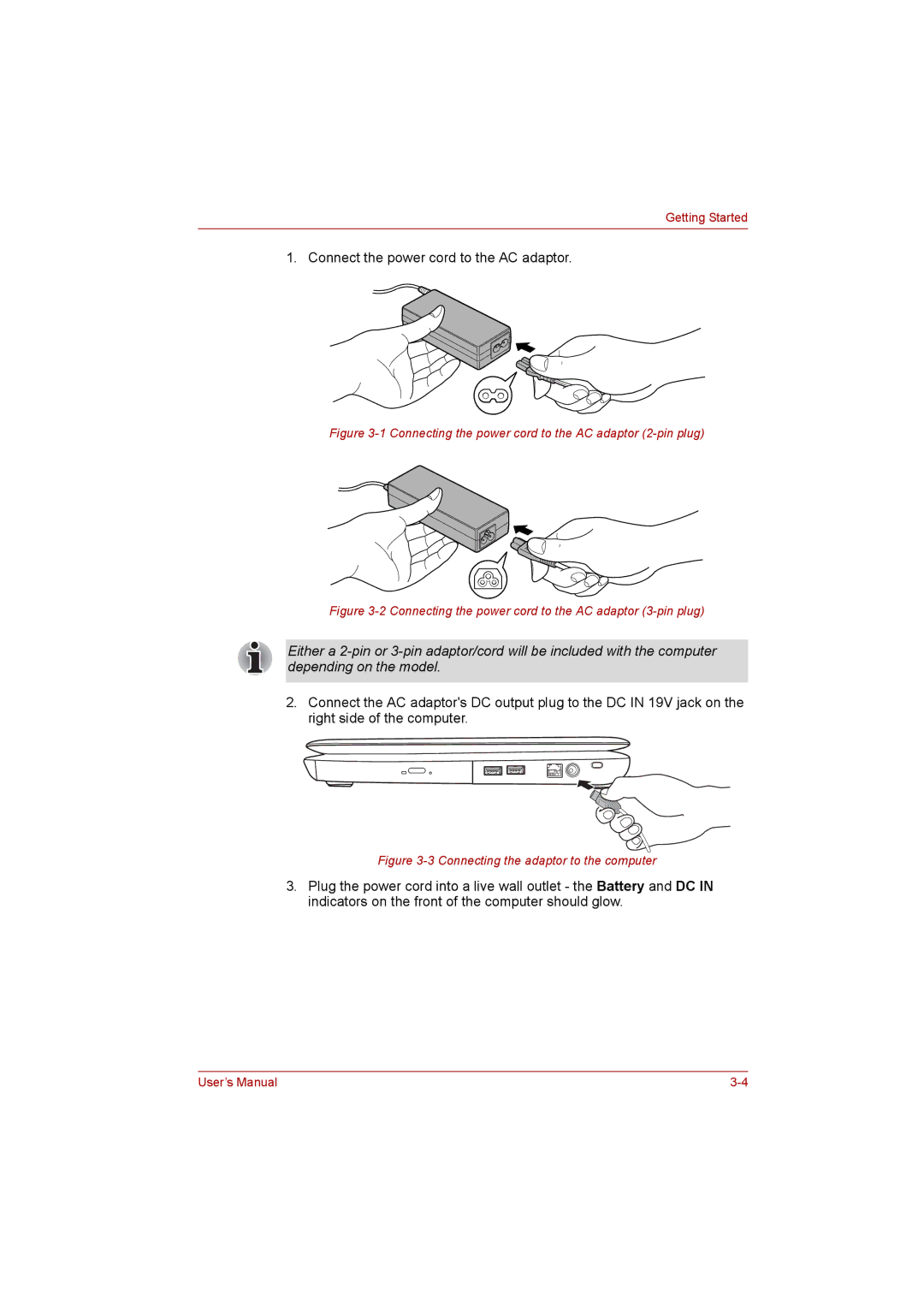 Toshiba satellite pro user manual Connect the power cord to the AC adaptor 