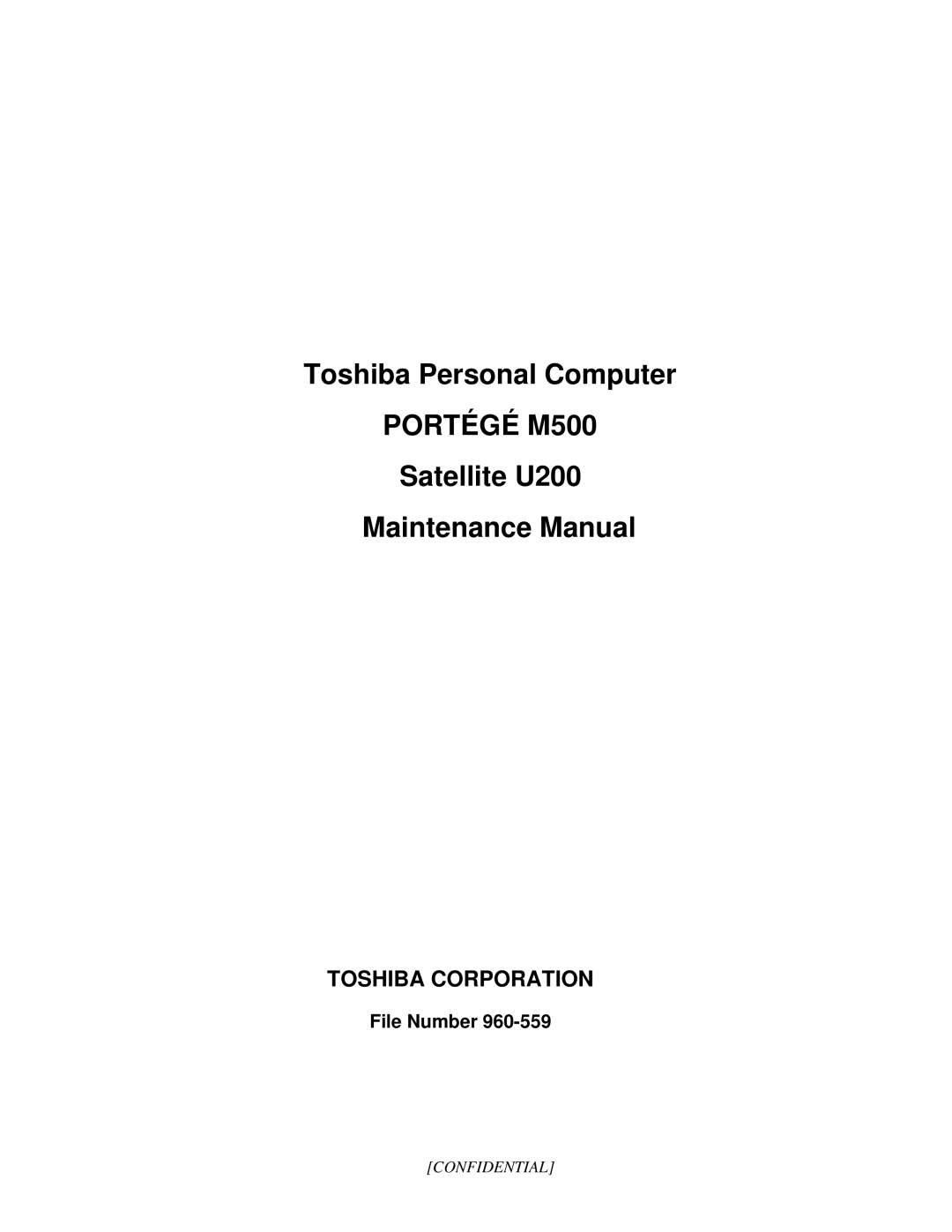 Toshiba SATELLITE U200 manual Portégé M500, File Number 