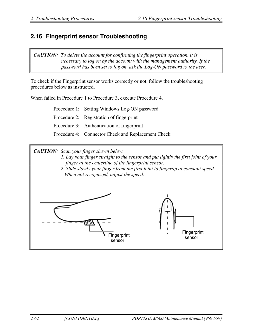 Toshiba SATELLITE U200 manual Fingerprint sensor Troubleshooting 