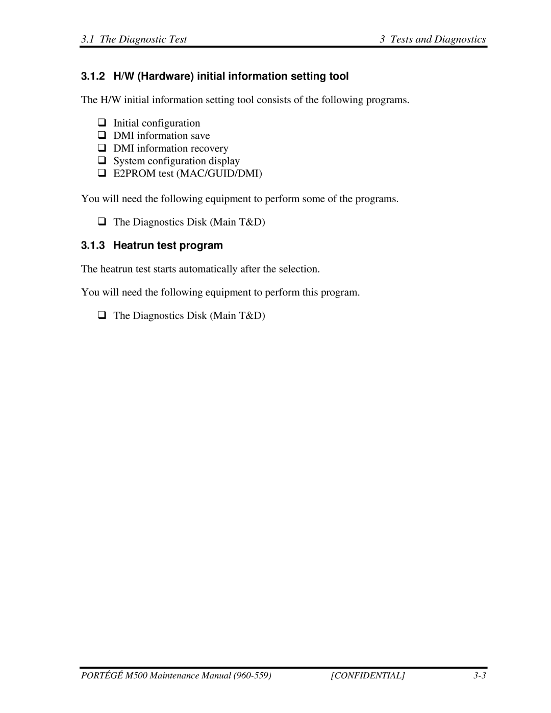 Toshiba SATELLITE U200 manual 2 H/W Hardware initial information setting tool, Heatrun test program 