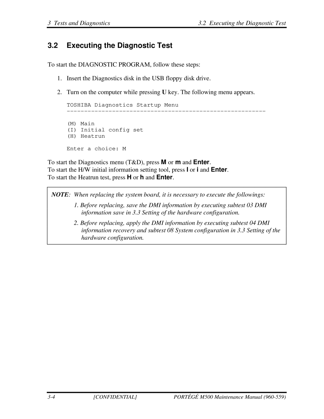 Toshiba SATELLITE U200 manual Tests and Diagnostics Executing the Diagnostic Test 