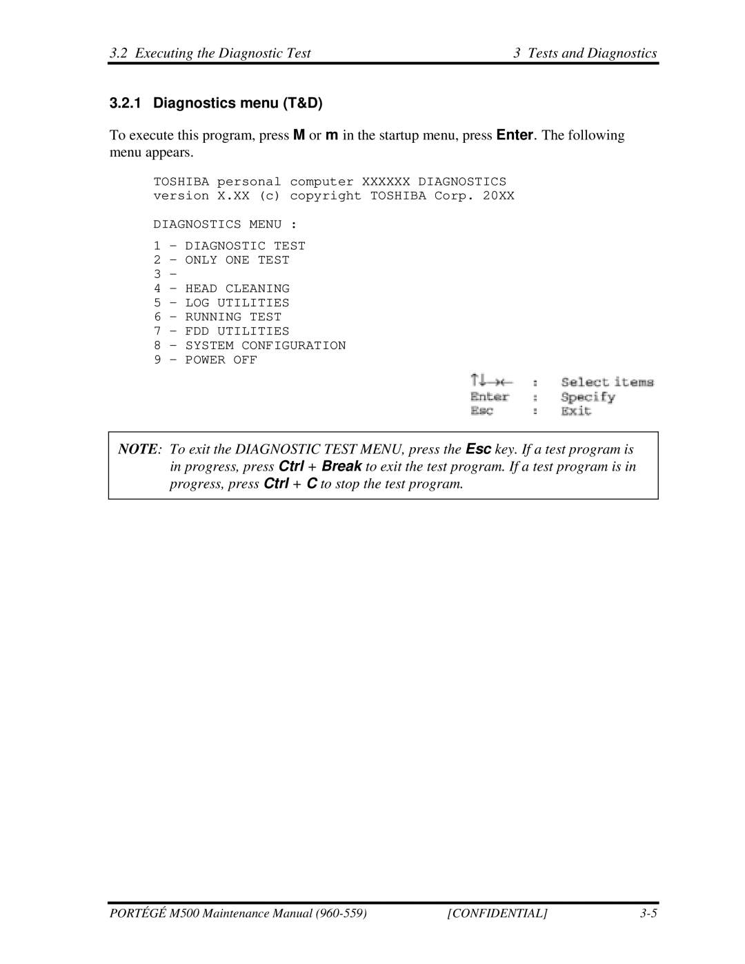 Toshiba SATELLITE U200 manual Executing the Diagnostic Test Tests and Diagnostics, Diagnostics menu T&D 