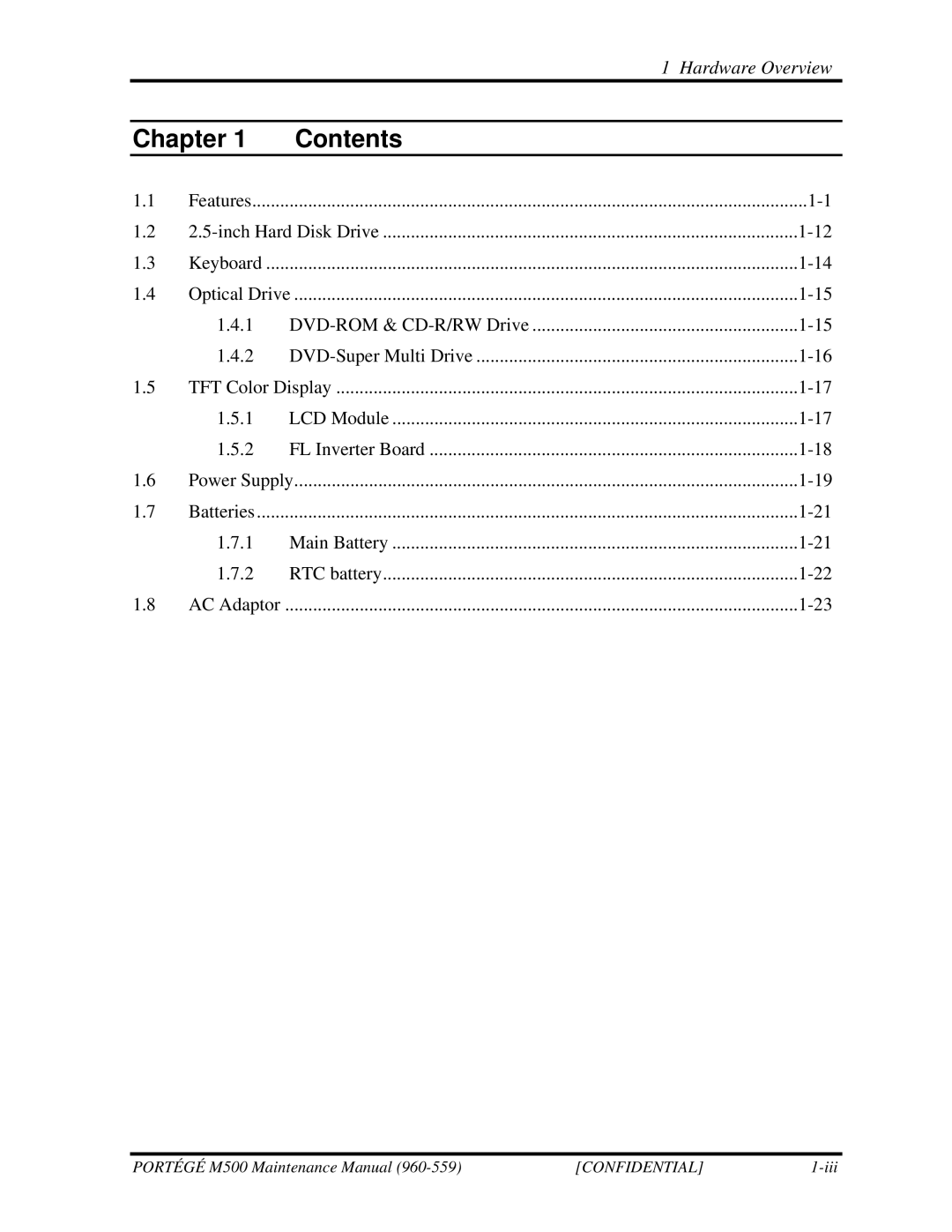 Toshiba SATELLITE U200 manual Chapter Contents 