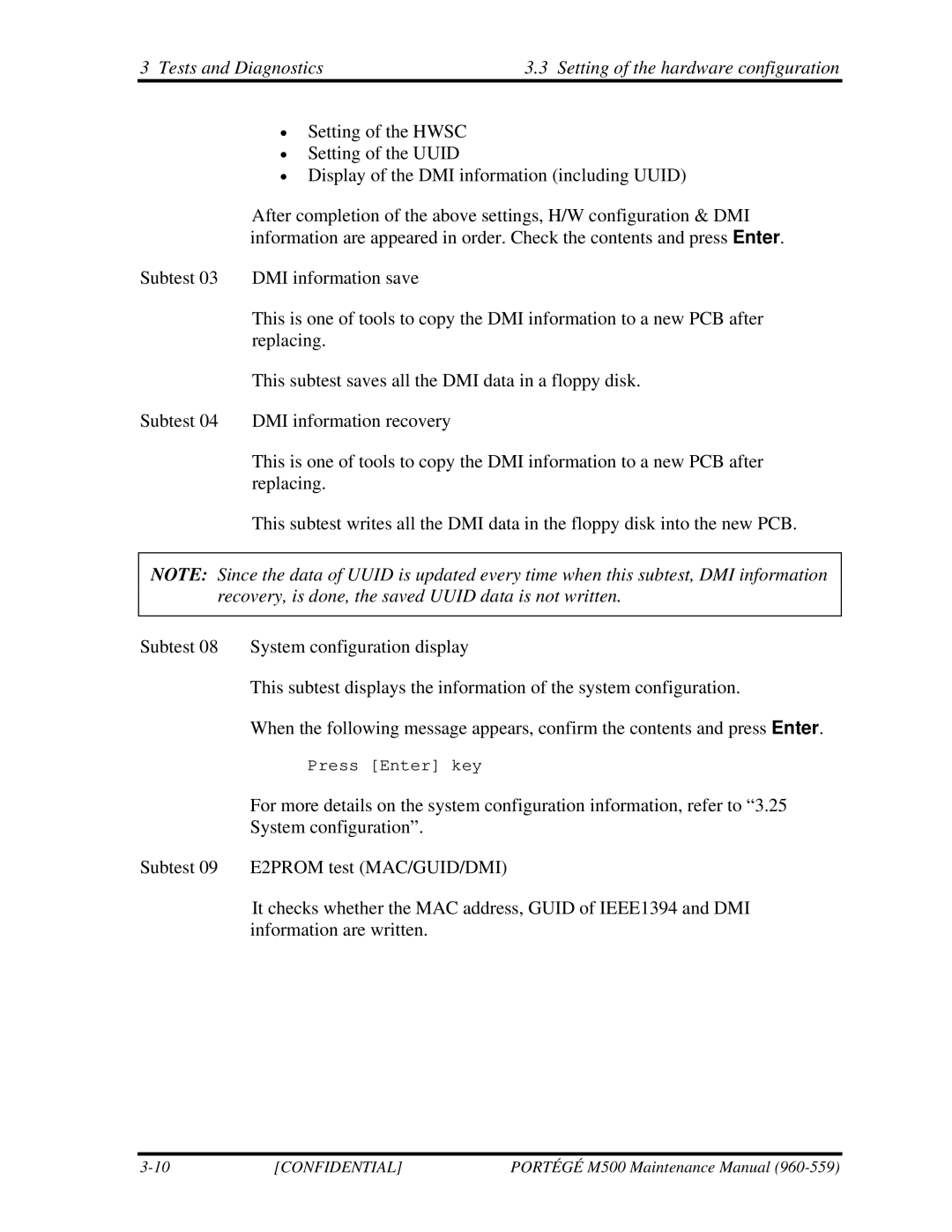 Toshiba SATELLITE U200 manual Tests and Diagnostics Setting of the hardware configuration 