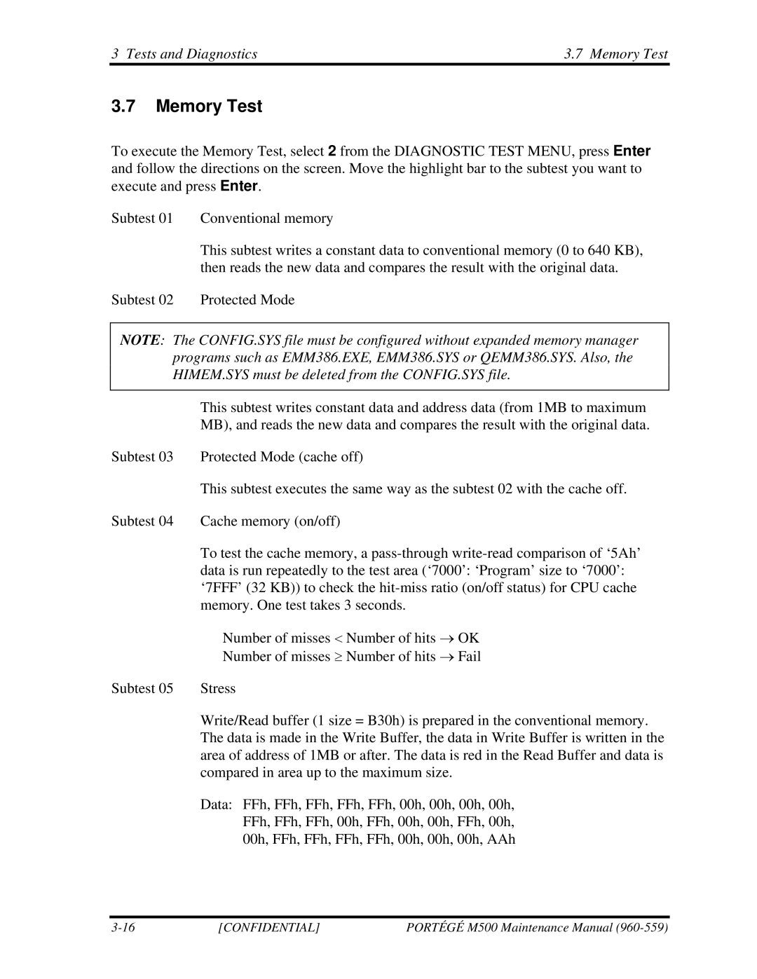 Toshiba SATELLITE U200 manual Tests and Diagnostics Memory Test 