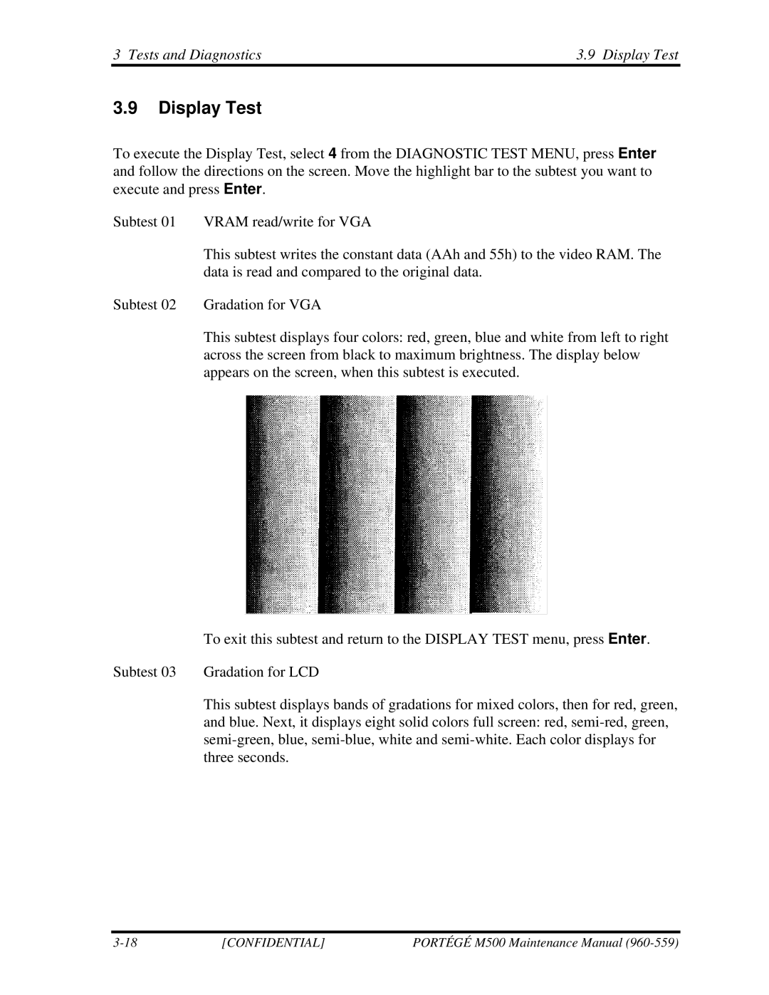 Toshiba SATELLITE U200 manual Tests and Diagnostics Display Test 