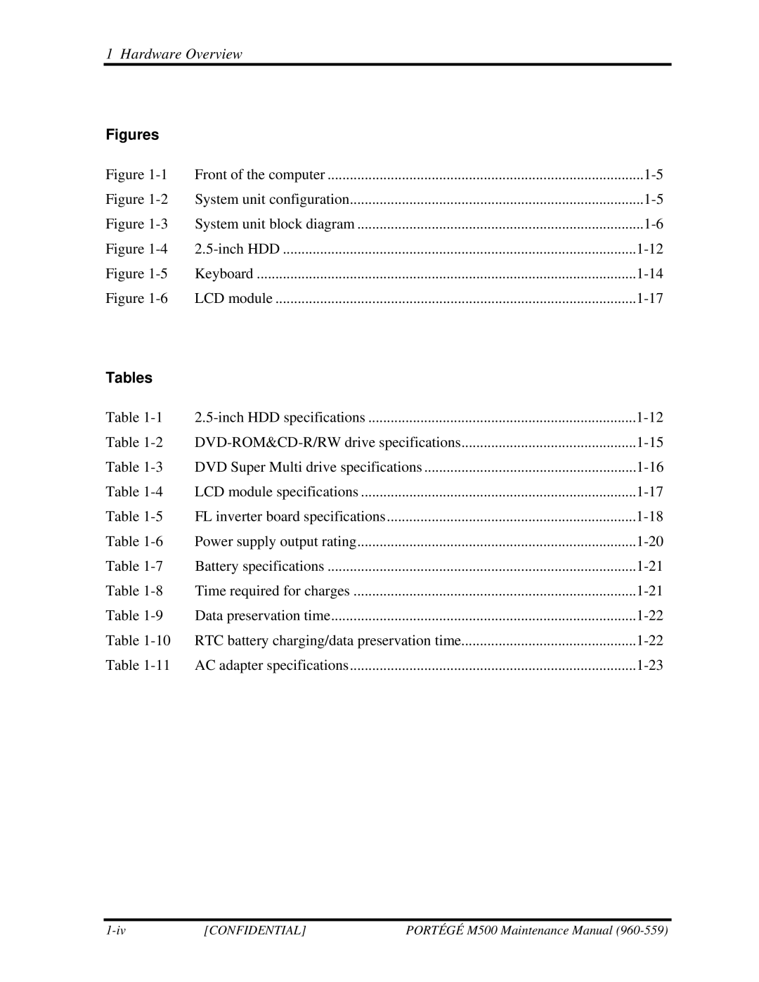 Toshiba SATELLITE U200 manual Figures, Tables 