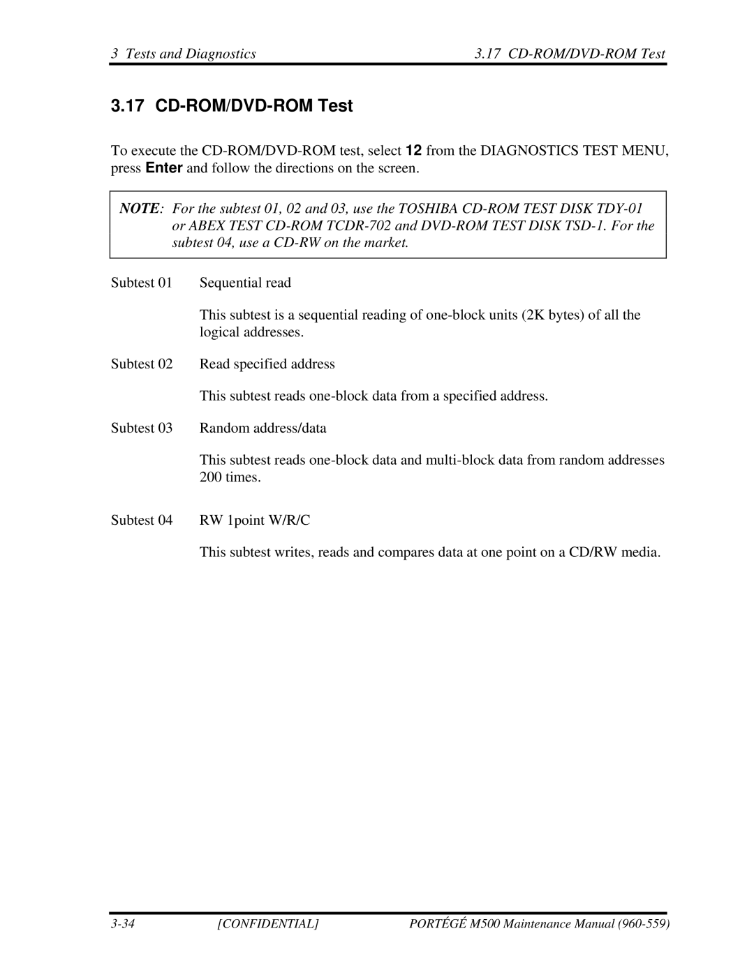 Toshiba SATELLITE U200 manual Tests and Diagnostics CD-ROM/DVD-ROM Test 