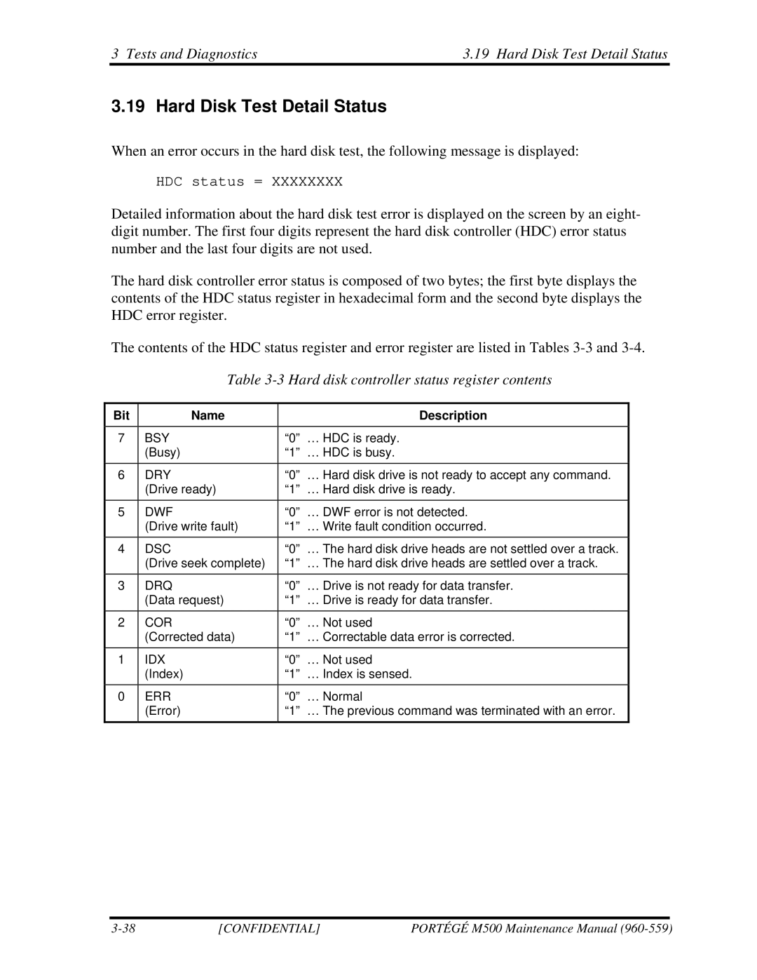 Toshiba SATELLITE U200 manual Tests and Diagnostics Hard Disk Test Detail Status 