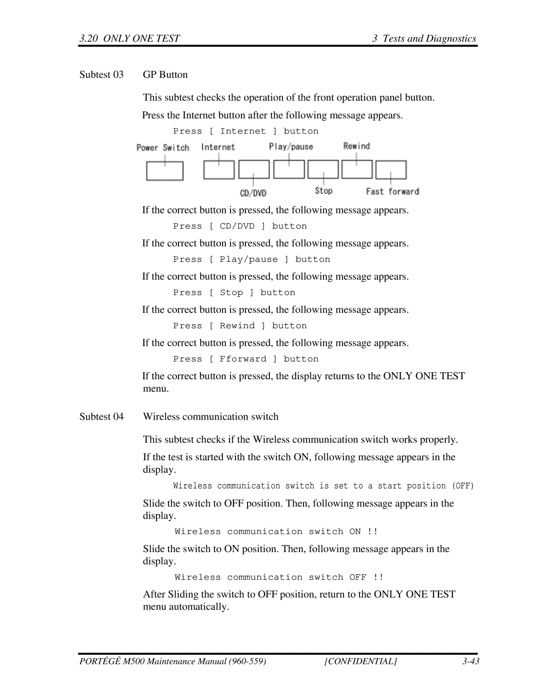 Toshiba SATELLITE U200 manual Subtest 03 GP Button 