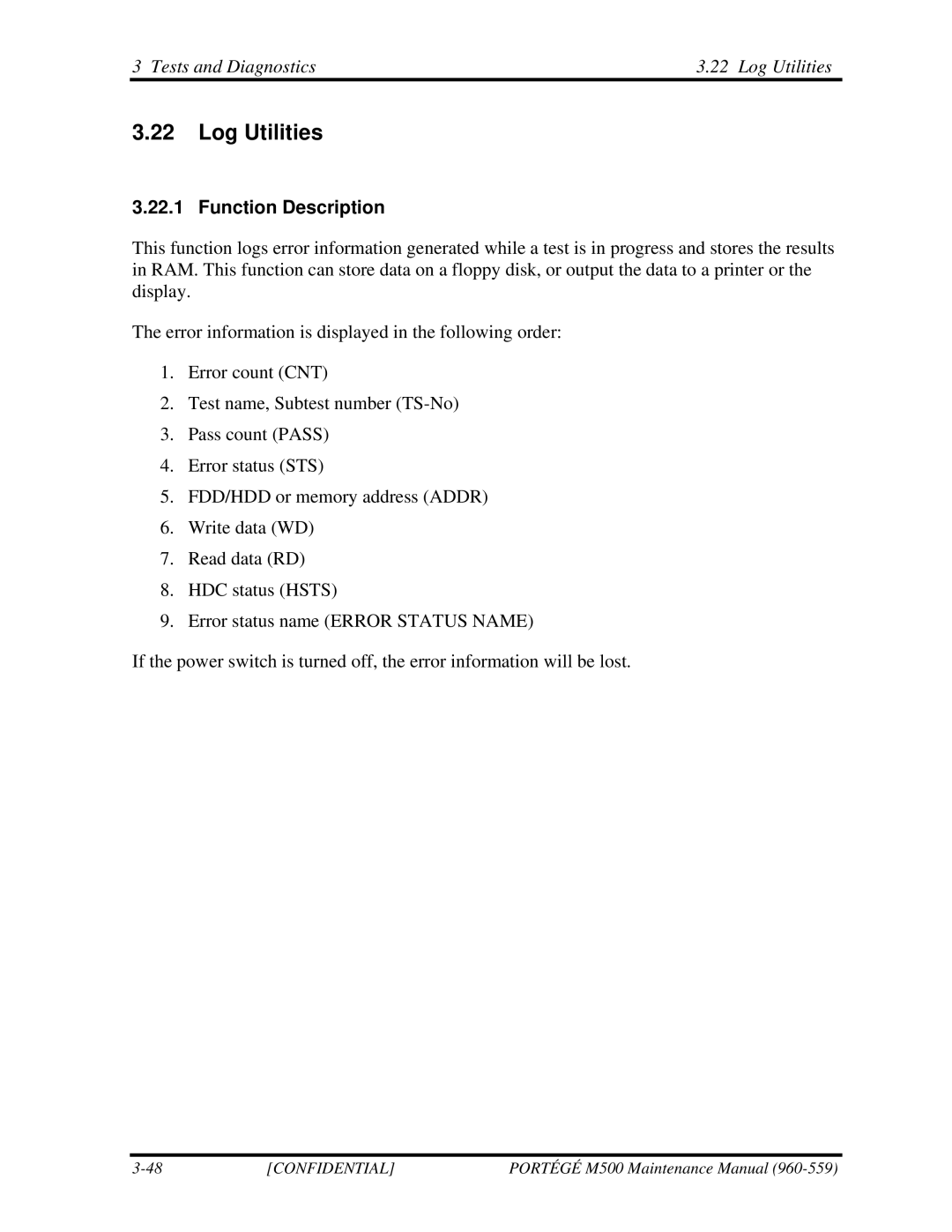 Toshiba SATELLITE U200 manual Tests and Diagnostics Log Utilities 