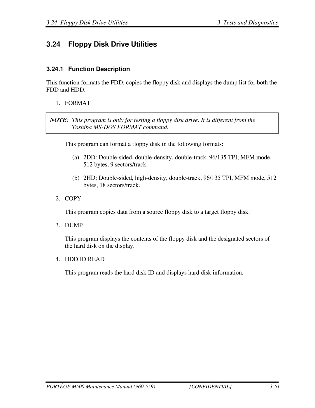 Toshiba SATELLITE U200 manual Floppy Disk Drive Utilities Tests and Diagnostics 