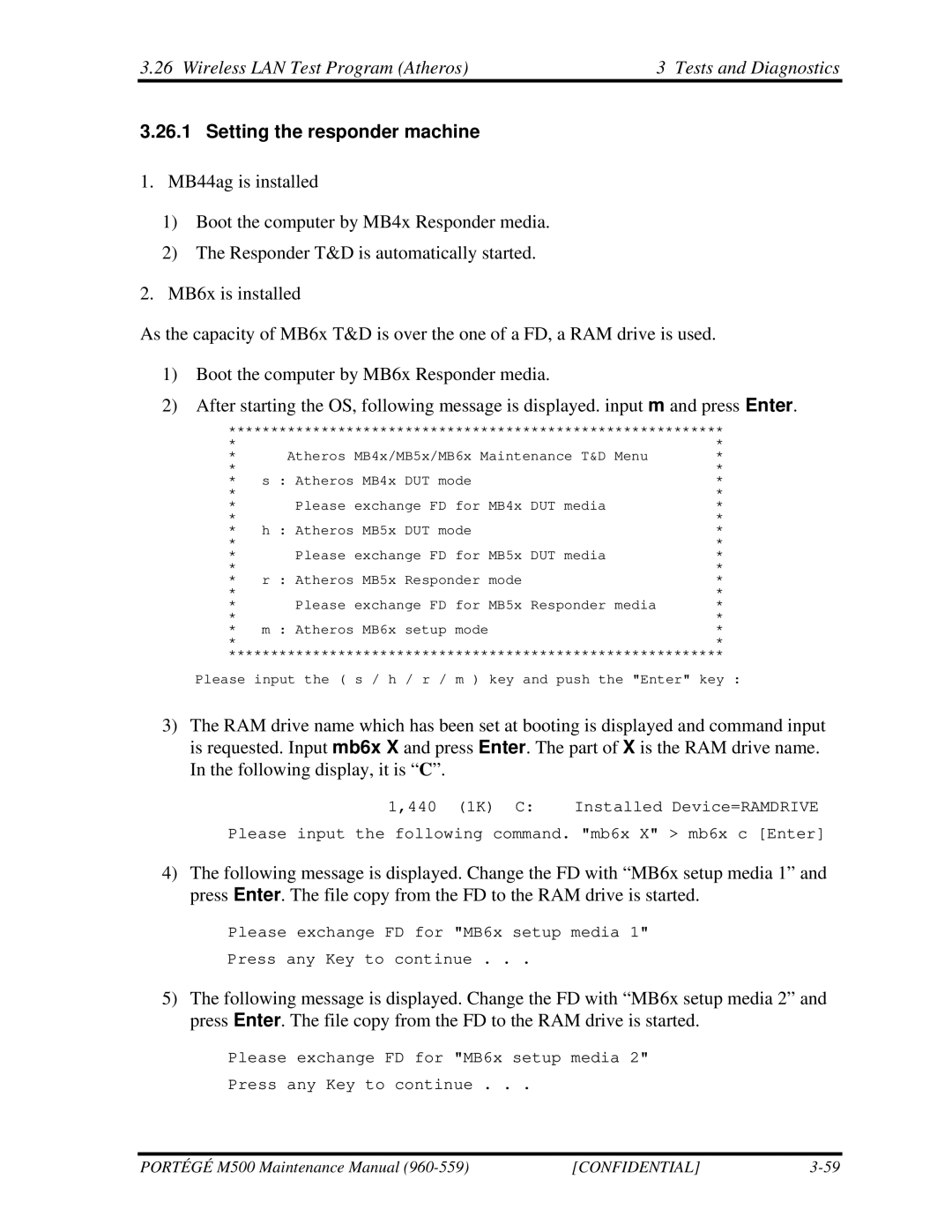 Toshiba SATELLITE U200 manual Wireless LAN Test Program Atheros Tests and Diagnostics, Setting the responder machine 