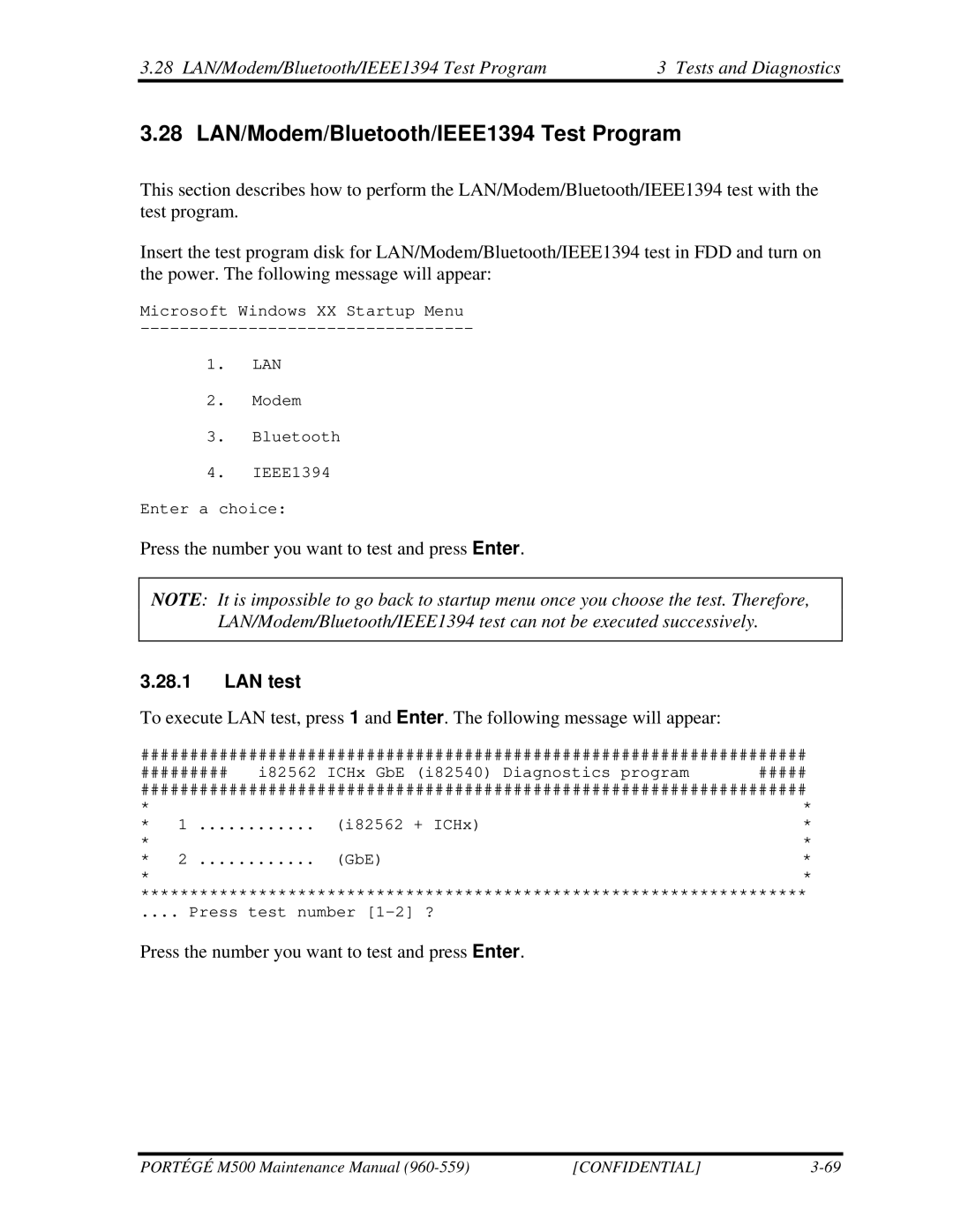 Toshiba SATELLITE U200 manual 28 LAN/Modem/Bluetooth/IEEE1394 Test Program, LAN test 