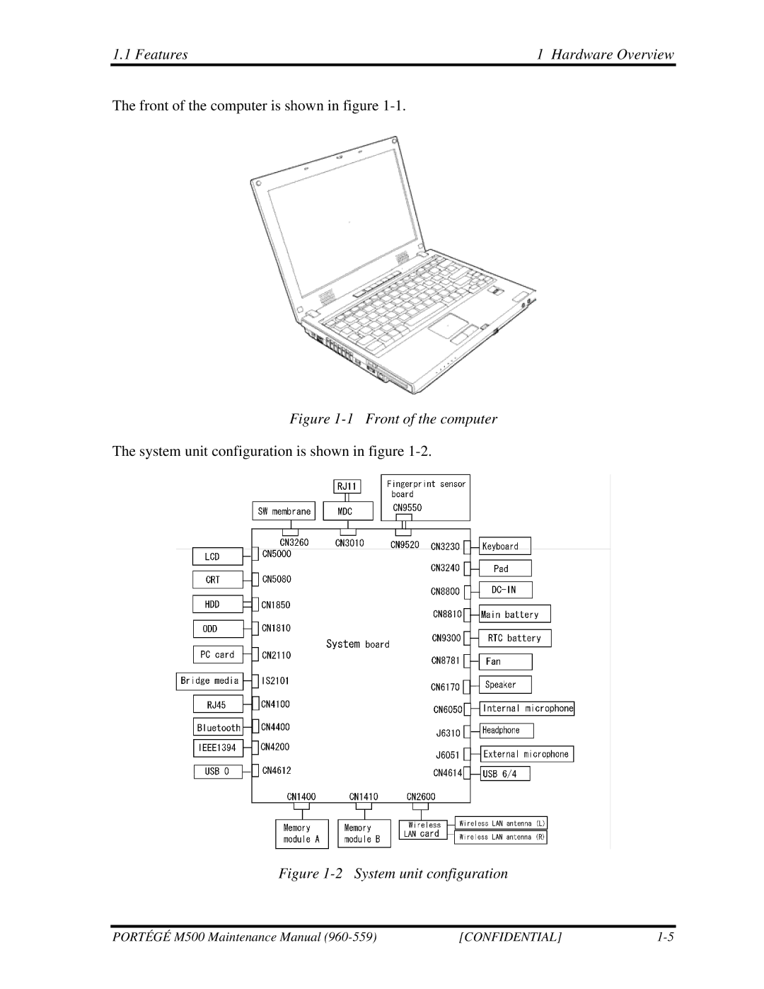 Toshiba SATELLITE U200 manual Front of the computer 