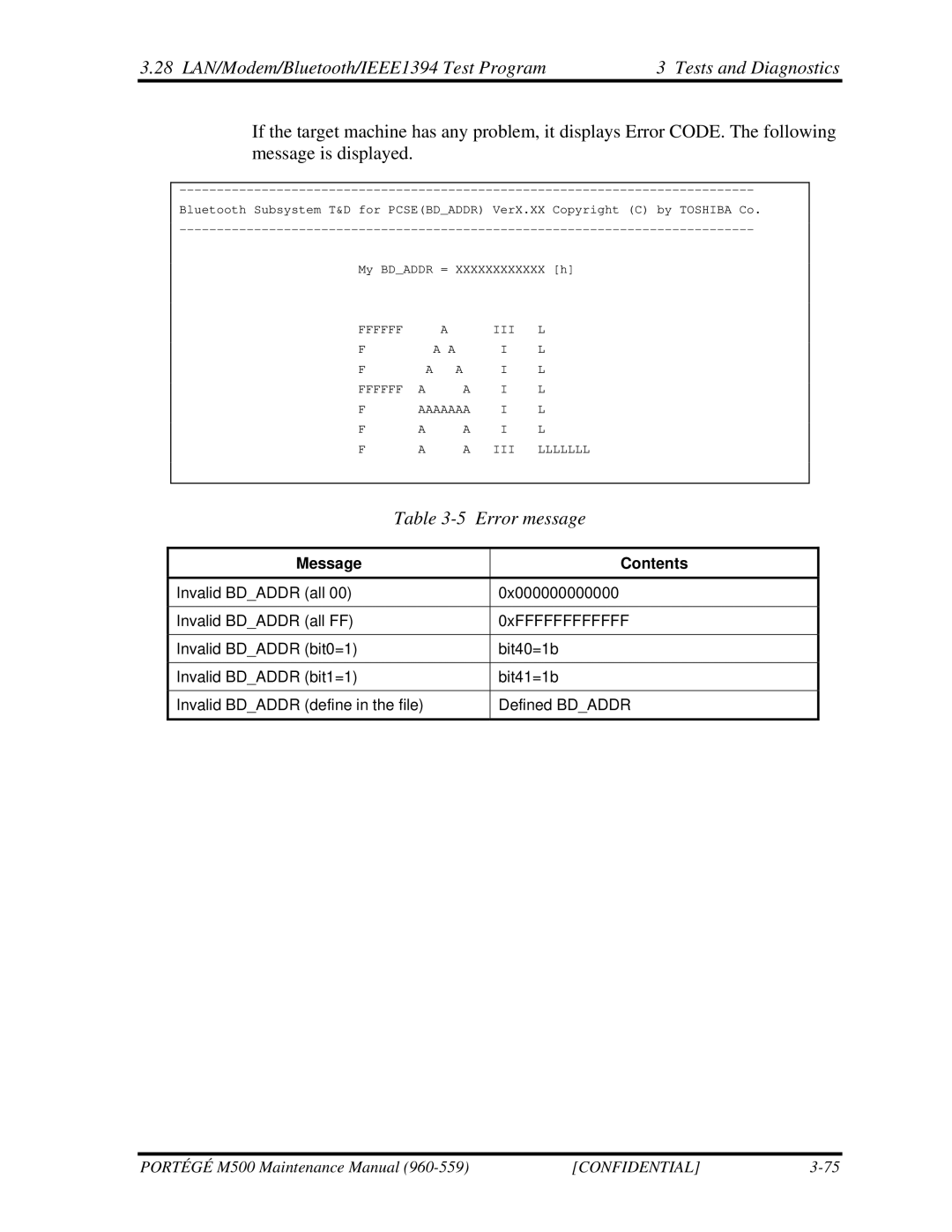 Toshiba SATELLITE U200 manual Error message, Message Contents 