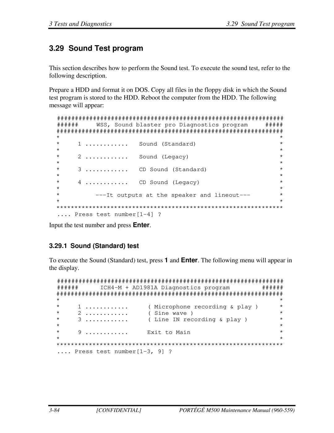 Toshiba SATELLITE U200 manual Tests and Diagnostics Sound Test program, Sound Standard test 