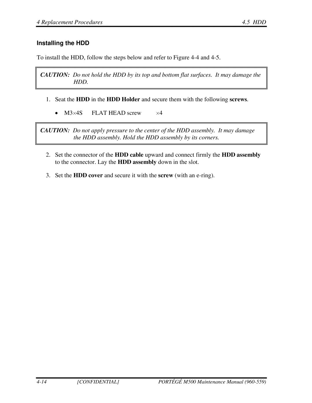 Toshiba SATELLITE U200 manual Installing the HDD 