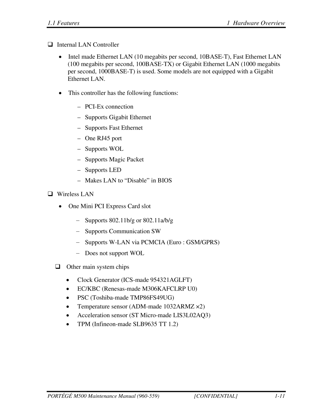 Toshiba SATELLITE U200 manual Features Hardware Overview 