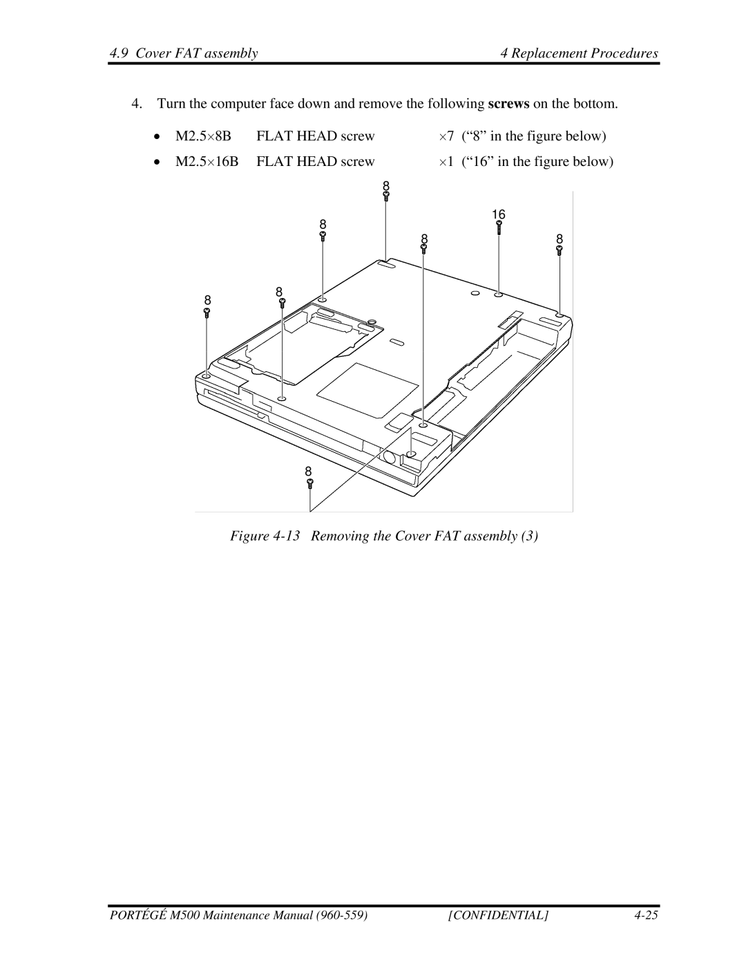 Toshiba SATELLITE U200 manual Removing the Cover FAT assembly 