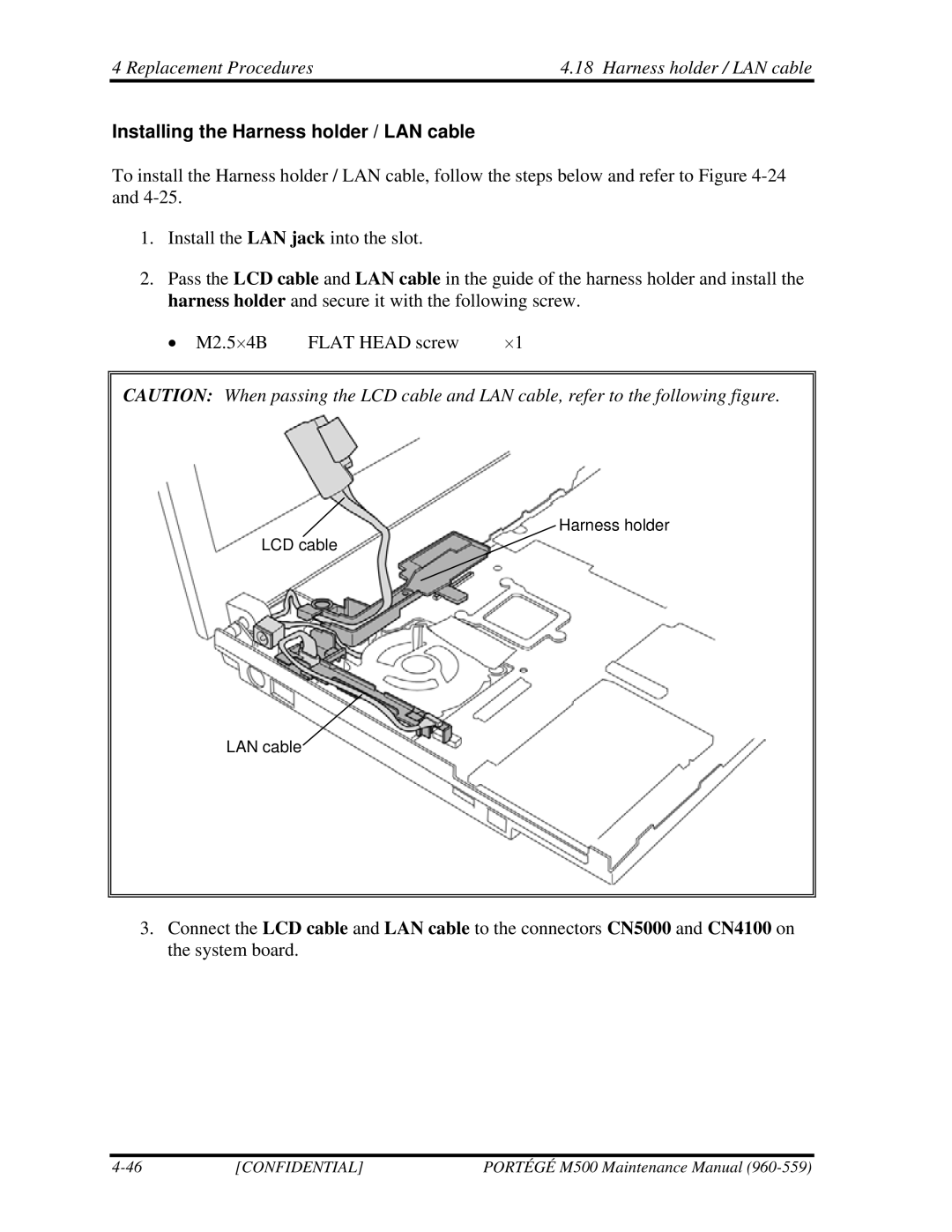 Toshiba SATELLITE U200 manual Installing the Harness holder / LAN cable 