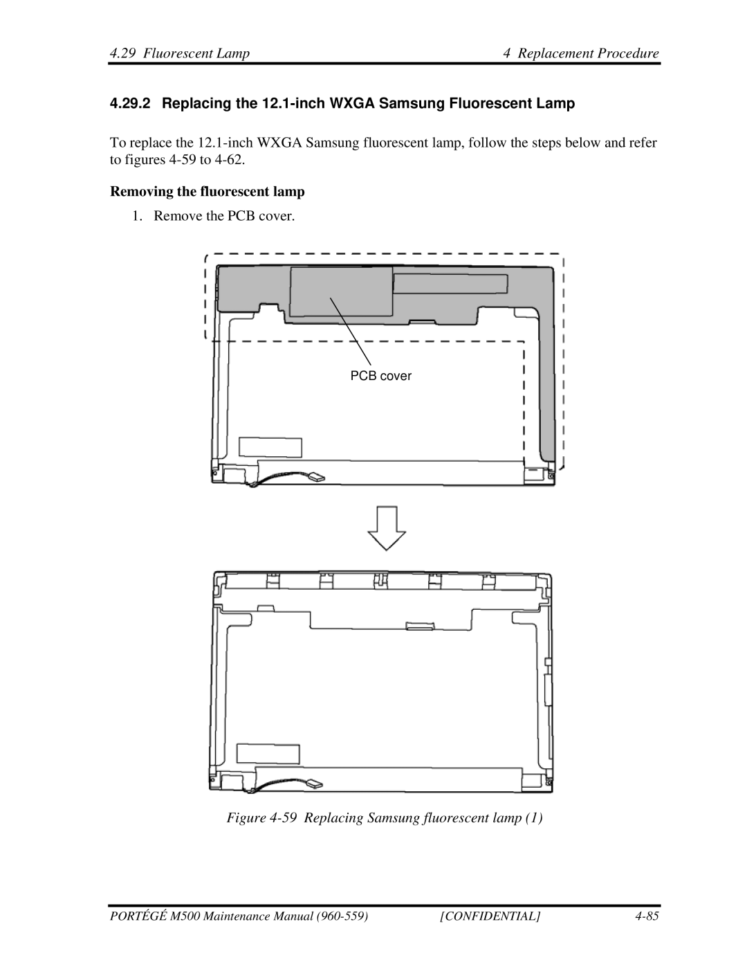 Toshiba SATELLITE U200 manual Replacing the 12.1-inch Wxga Samsung Fluorescent Lamp, Replacing Samsung fluorescent lamp 