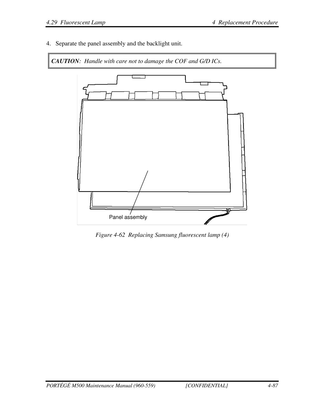 Toshiba SATELLITE U200 manual Fluorescent Lamp4 Replacement Procedure, Replacing Samsung fluorescent lamp 