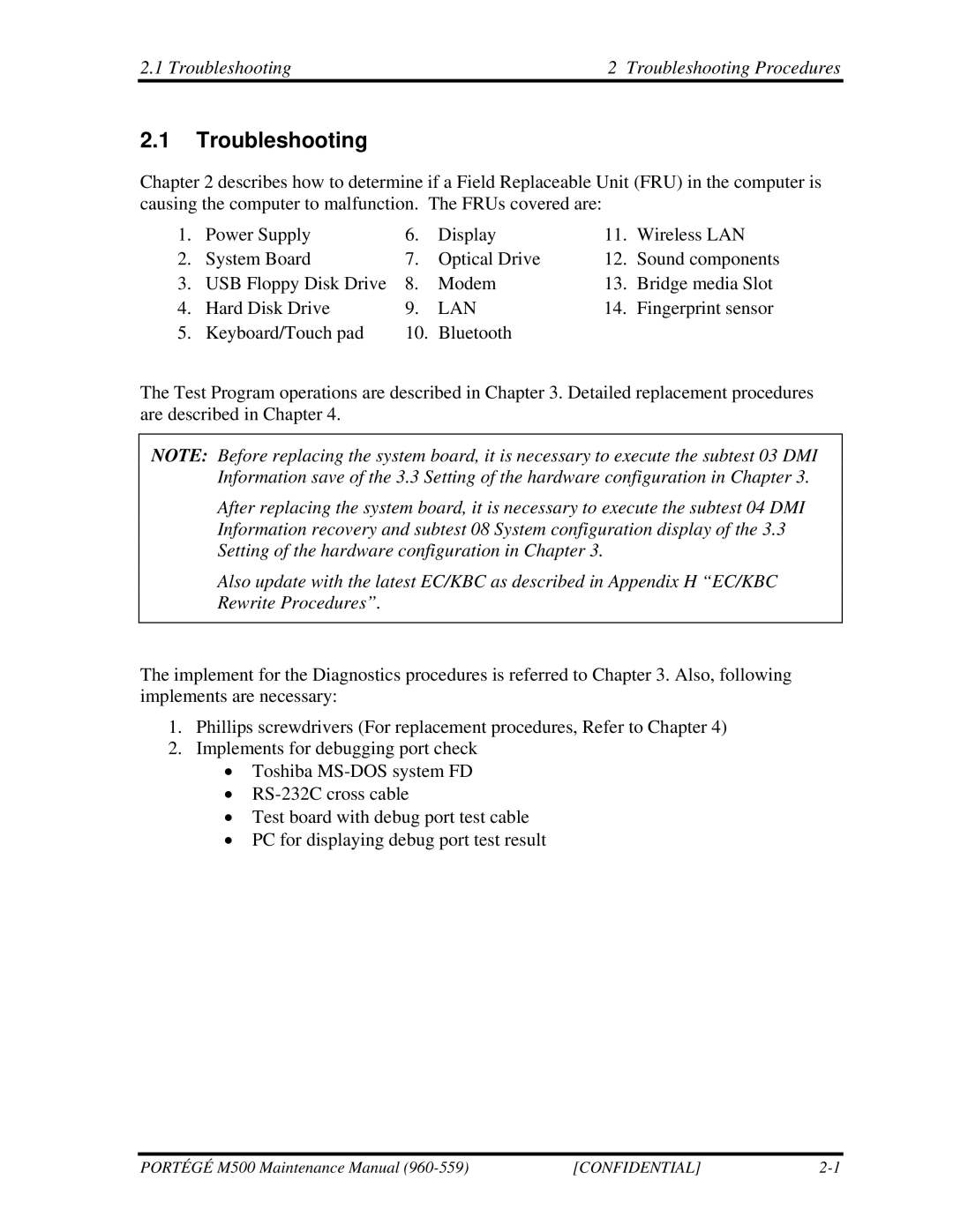 Toshiba SATELLITE U200 manual Troubleshooting Troubleshooting Procedures 