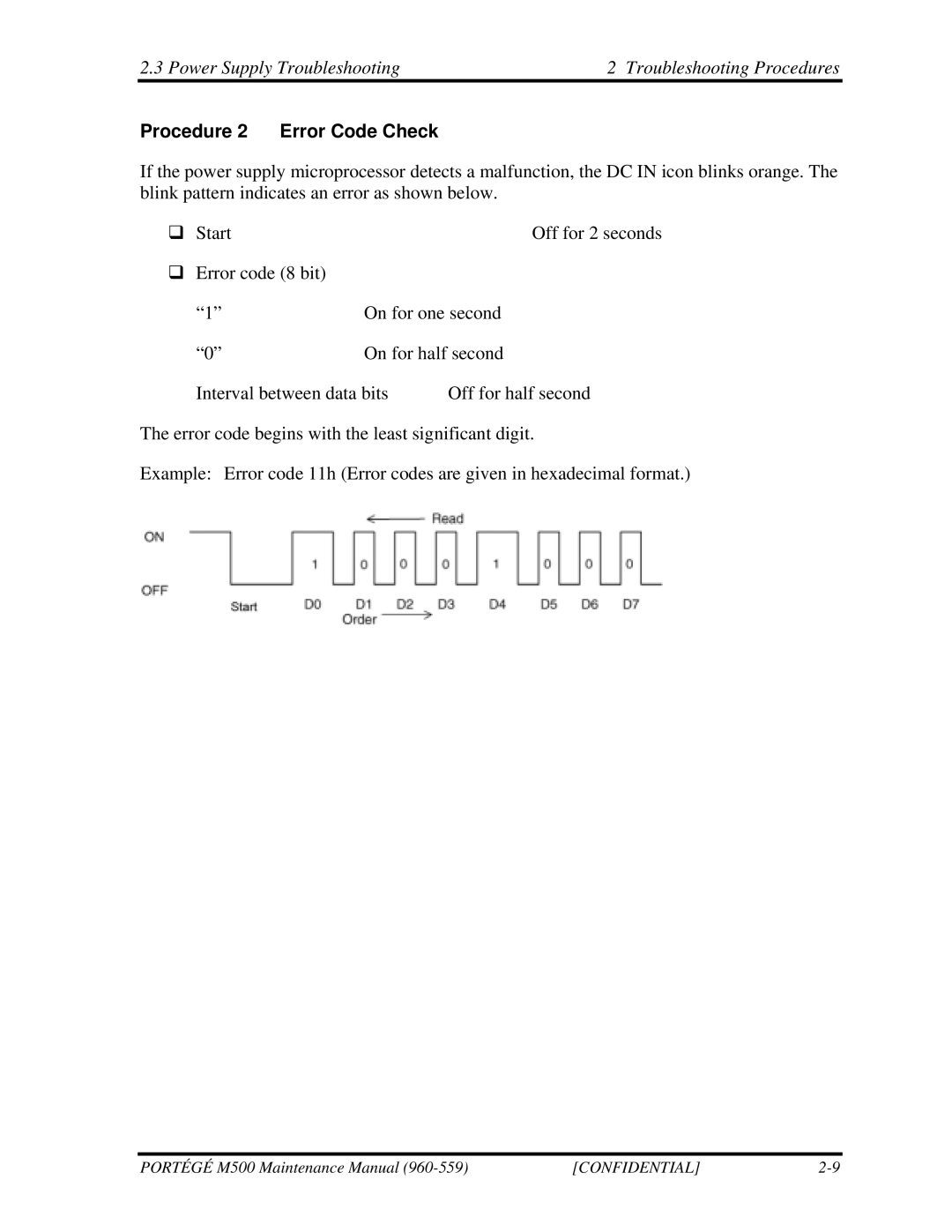 Toshiba SATELLITE U200 manual Procedure 2 Error Code Check 