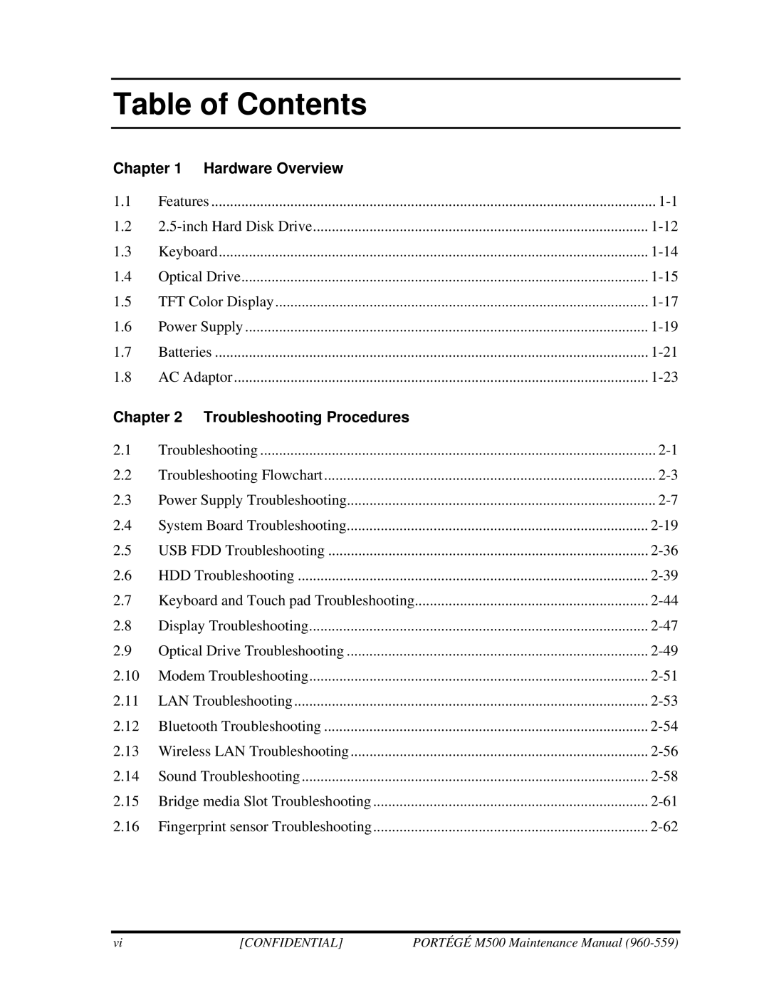 Toshiba SATELLITE U200 manual Table of Contents 