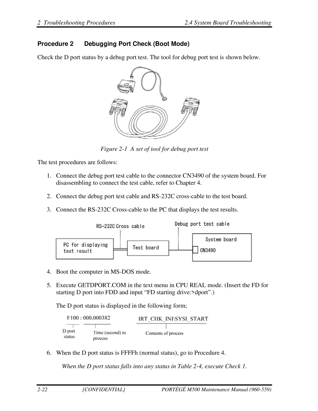 Toshiba SATELLITE U200 manual Procedure 2 Debugging Port Check Boot Mode, A set of tool for debug port test 
