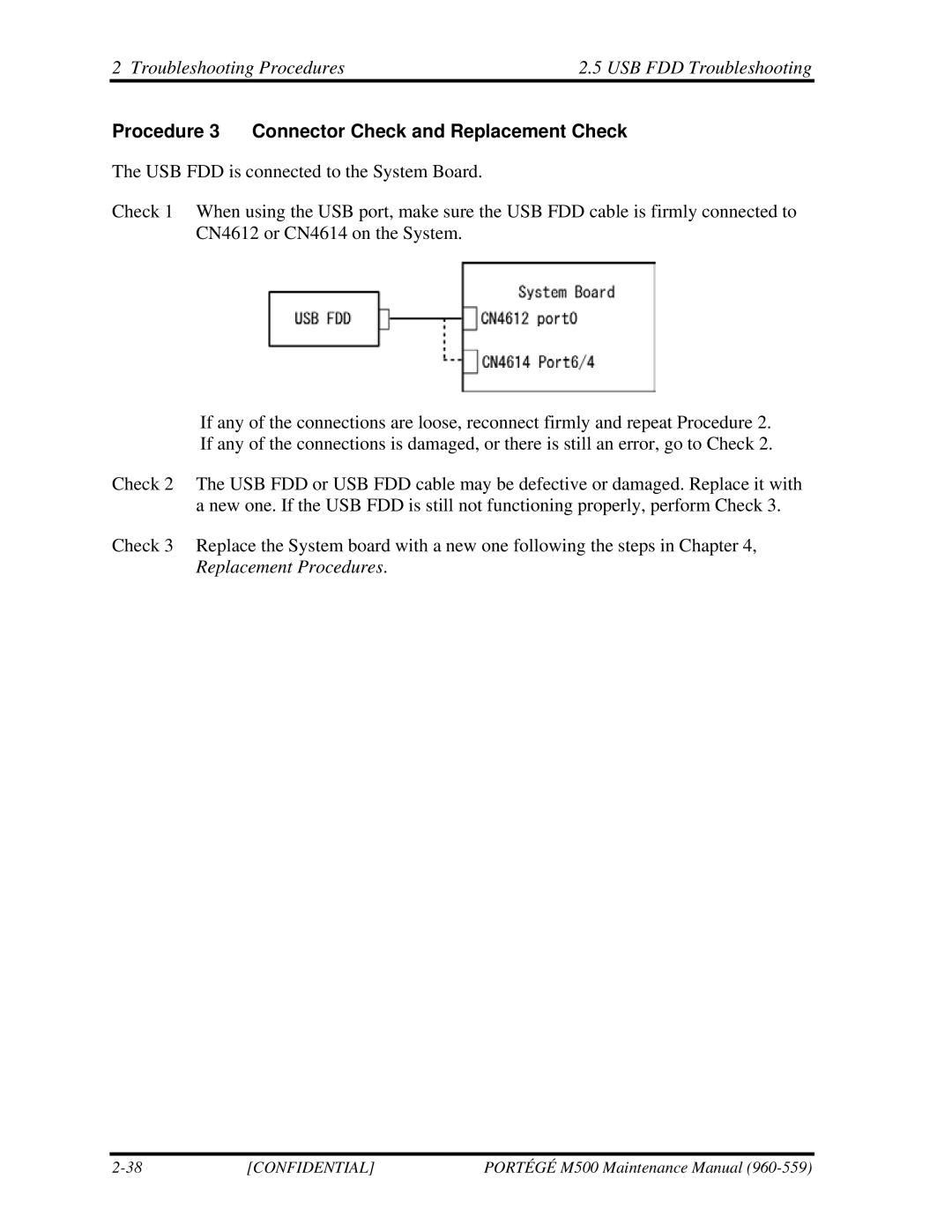 Toshiba SATELLITE U200 manual Procedure 3 Connector Check and Replacement Check 