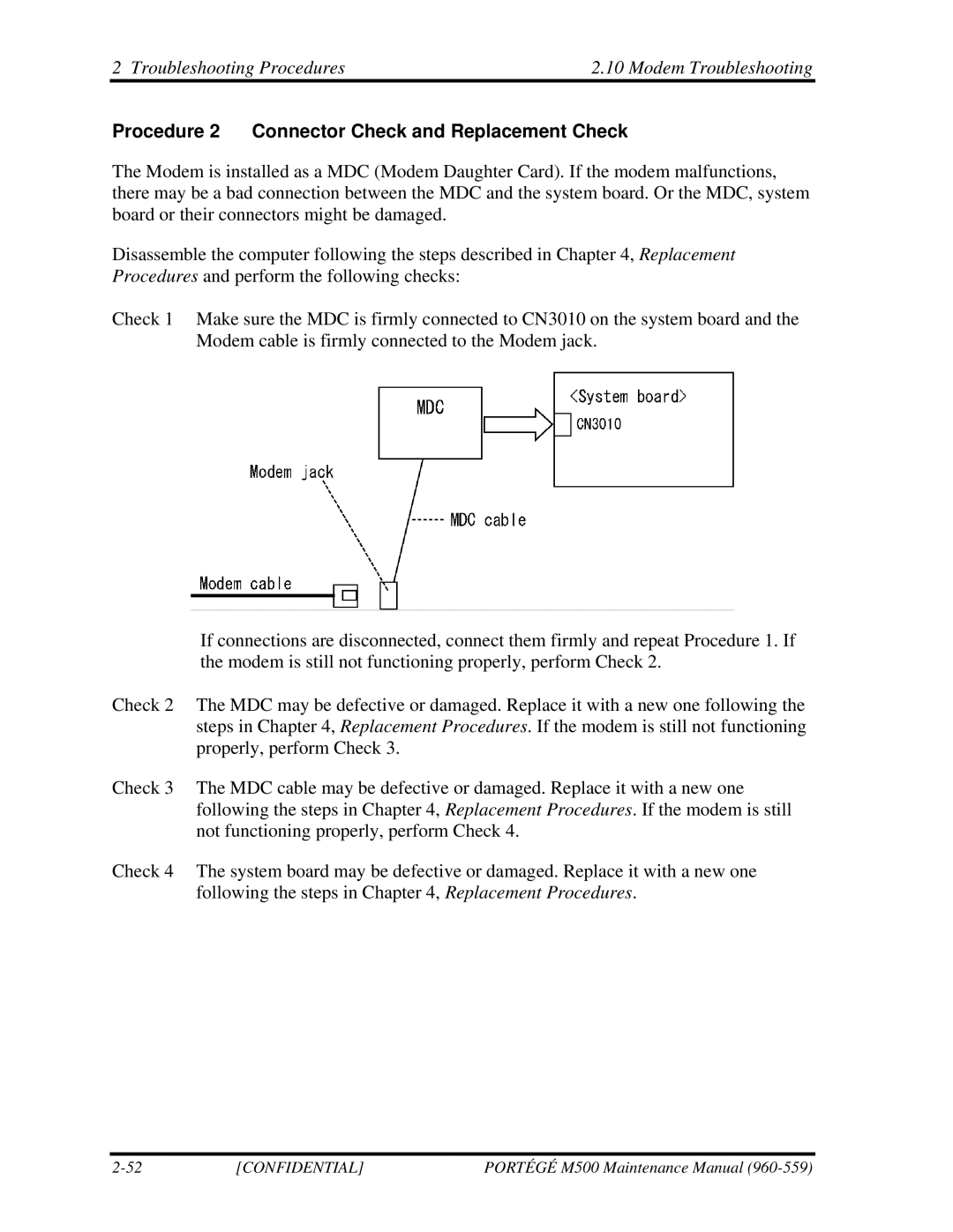 Toshiba SATELLITE U200 manual Troubleshooting Procedures Modem Troubleshooting 