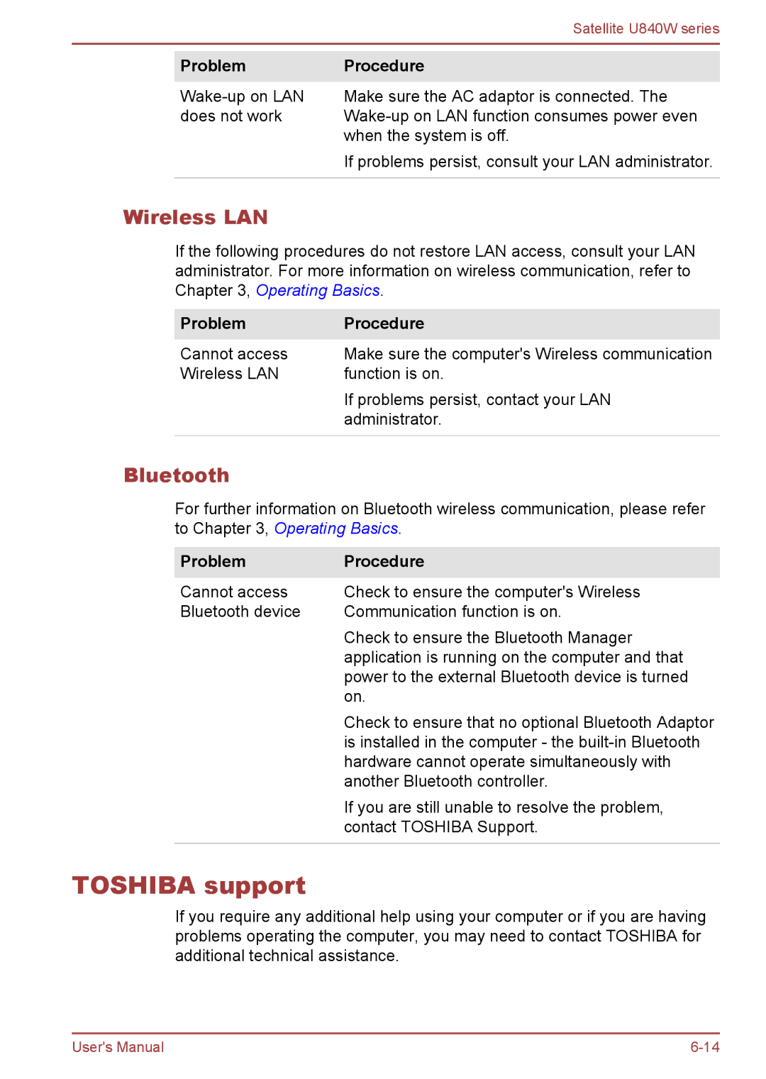 Toshiba Satellite U840W user manual Toshiba support, Bluetooth 