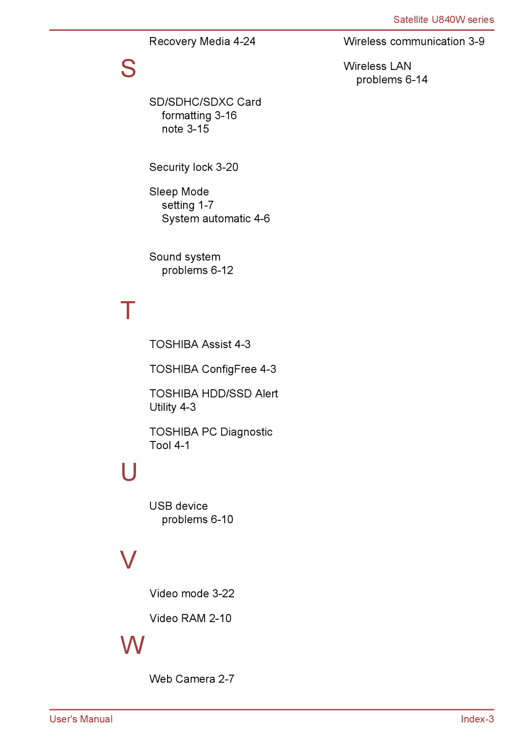 Toshiba Satellite U840W user manual Index-3 