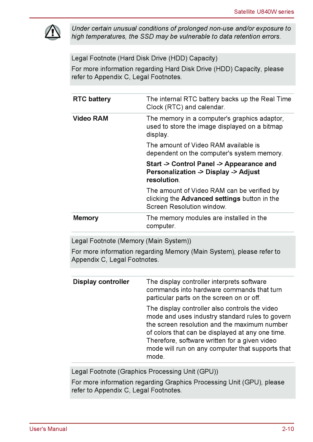 Toshiba user manual Satellite U840W series 