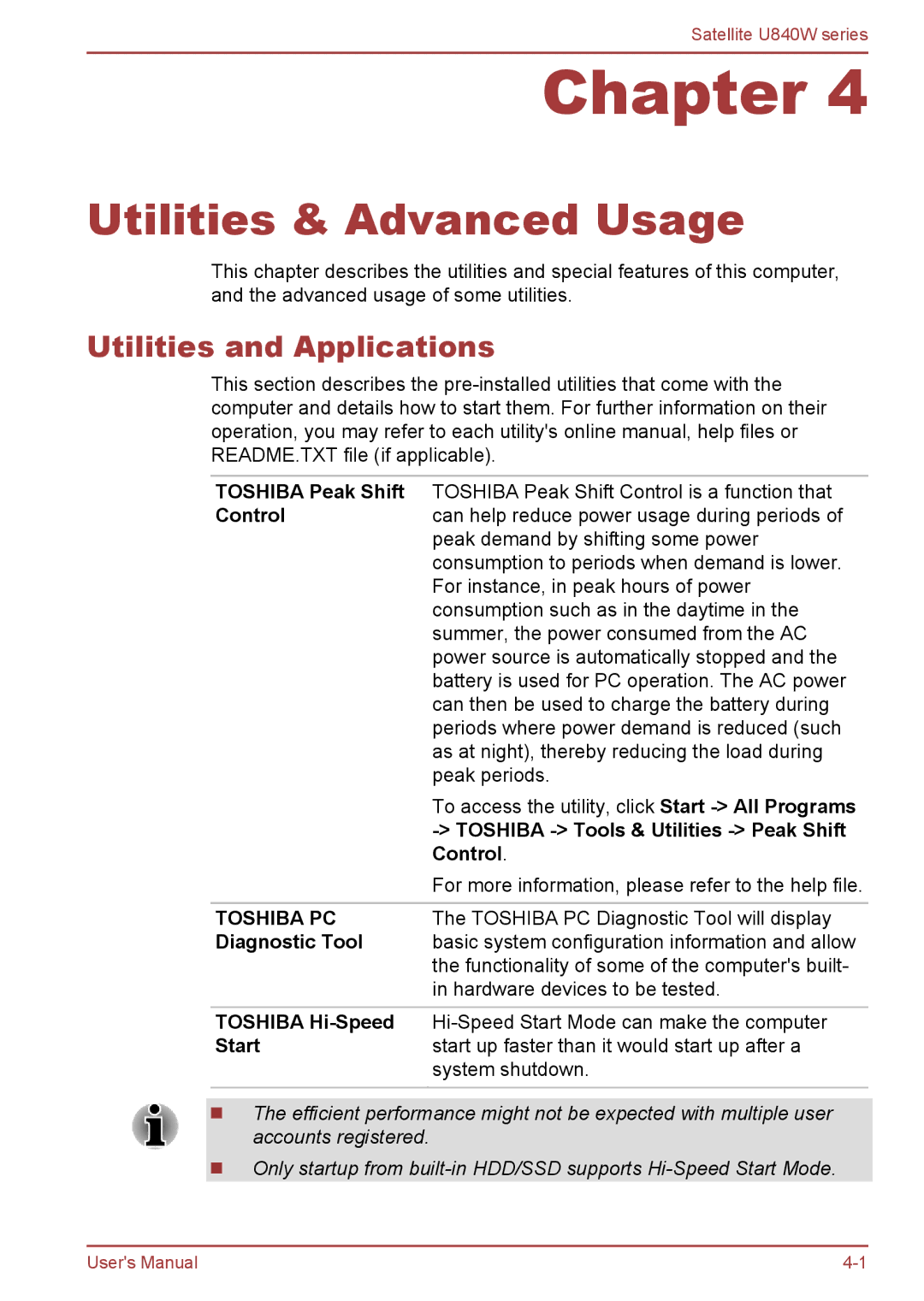 Toshiba Satellite U840W user manual Utilities & Advanced Usage, Utilities and Applications 