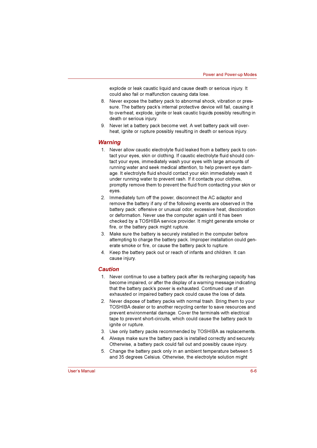 Toshiba Satellite user manual Power and Power-up Modes 