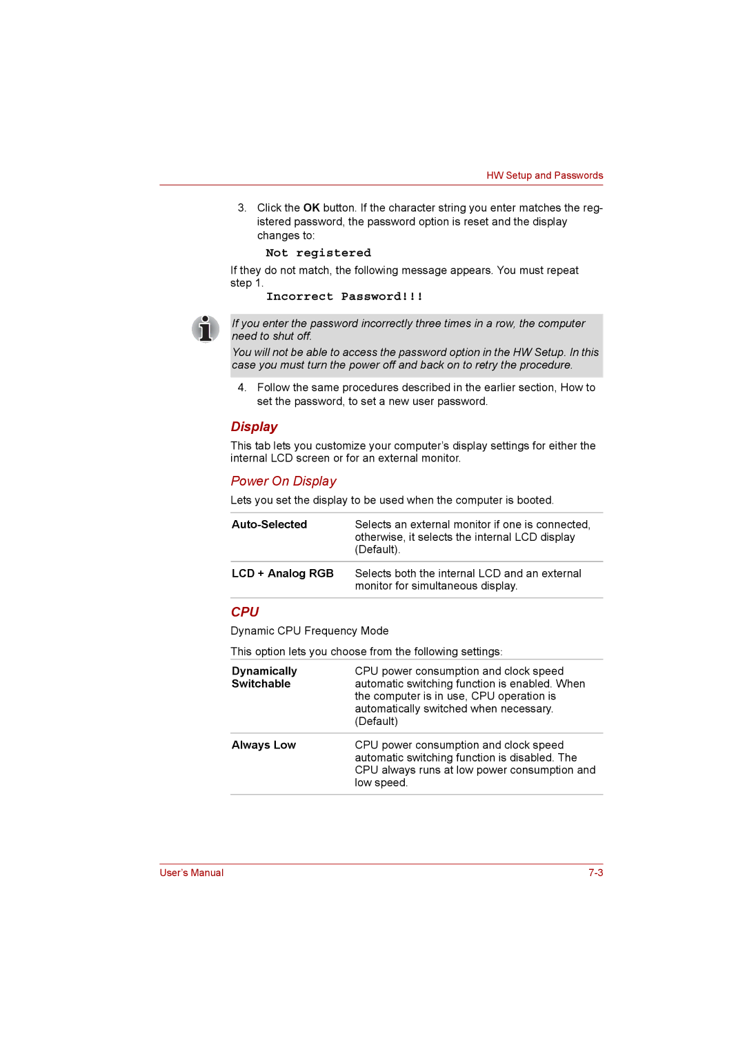 Toshiba Satellite user manual Display 