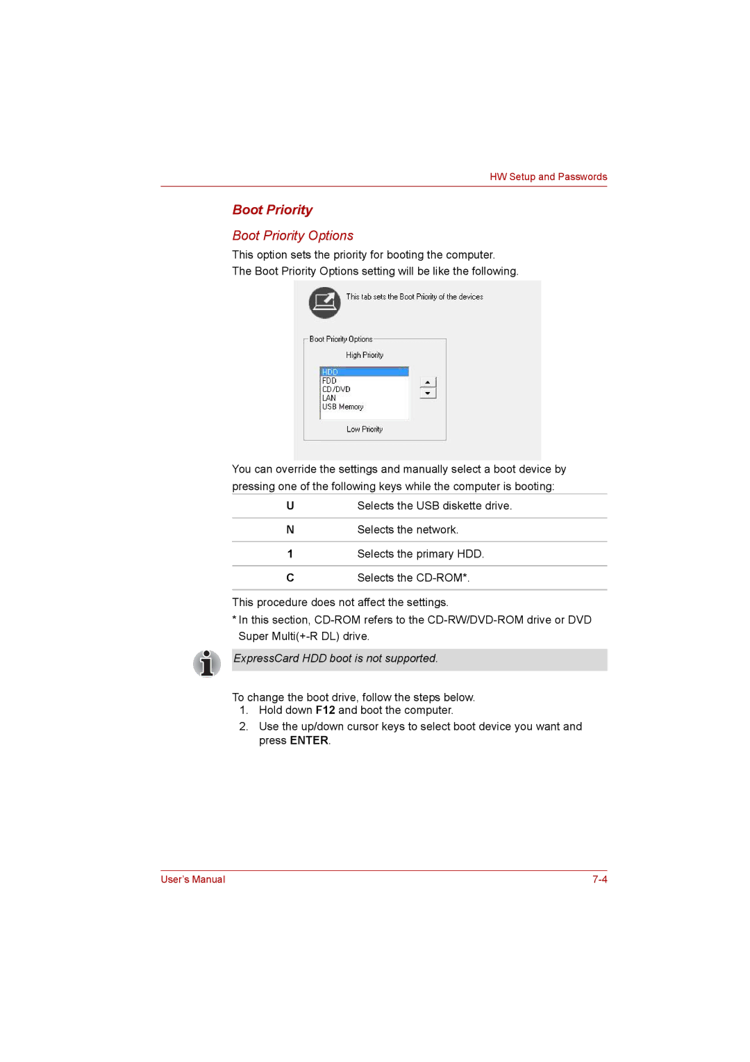 Toshiba Satellite user manual Boot Priority Options 