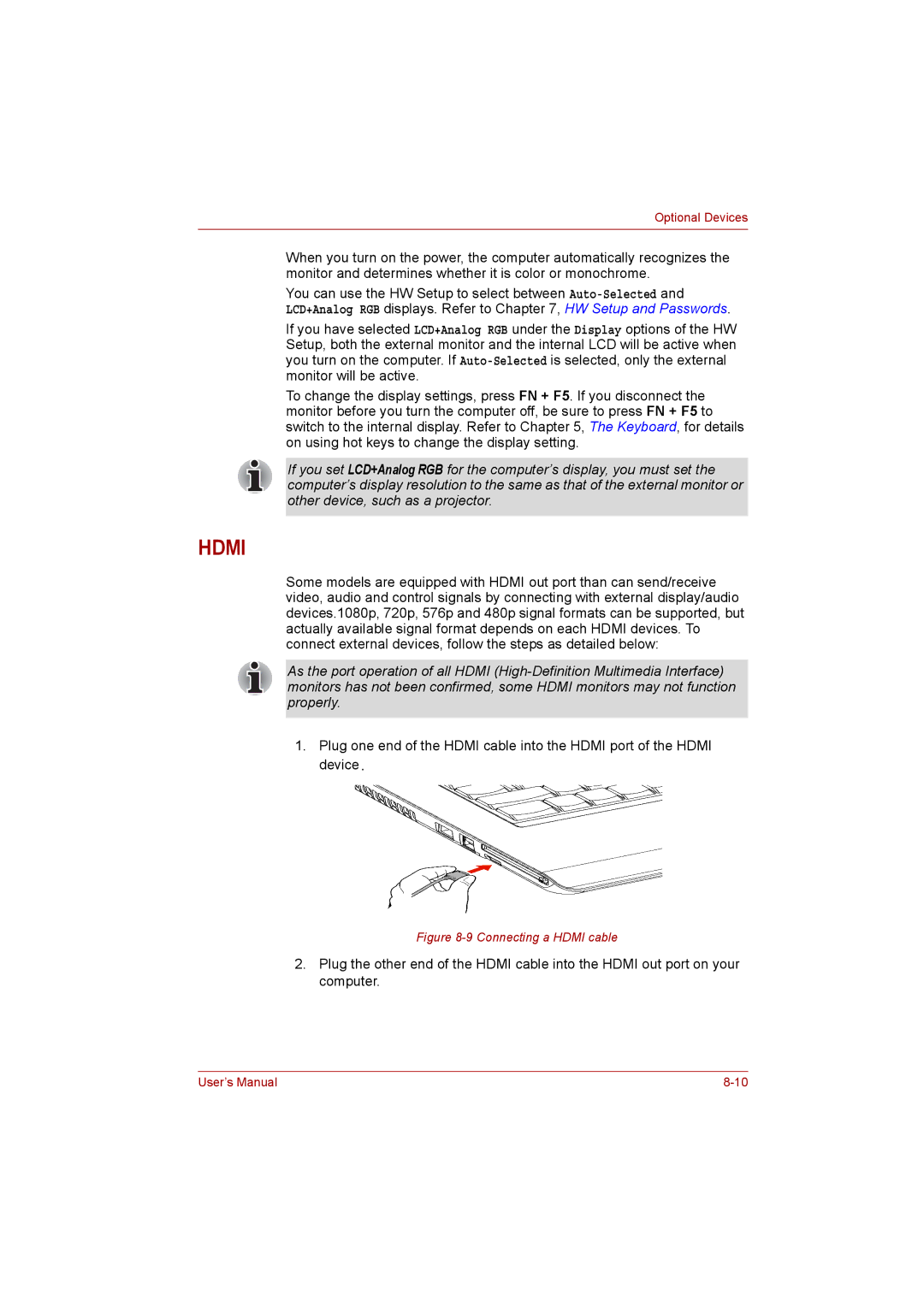 Toshiba Satellite user manual Hdmi 