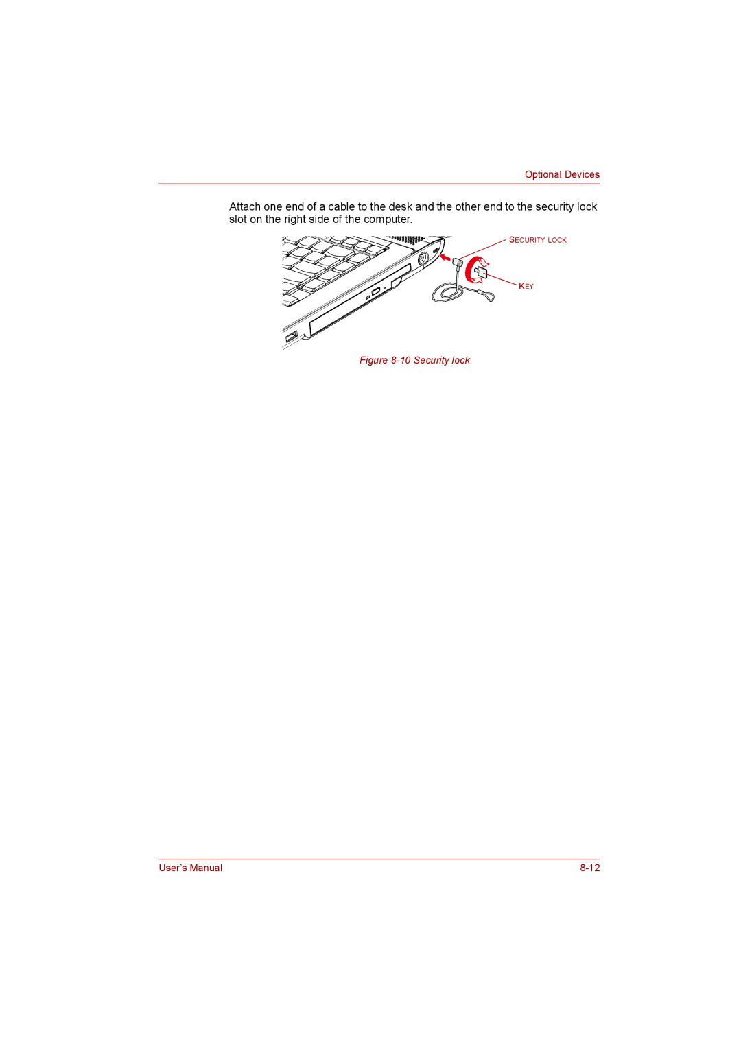 Toshiba Satellite user manual Security lock 