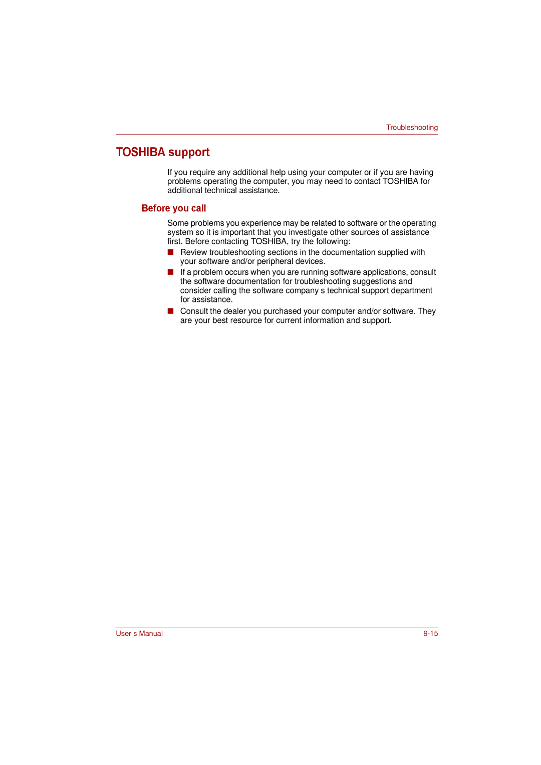 Toshiba Satellite user manual Toshiba support, Before you call 