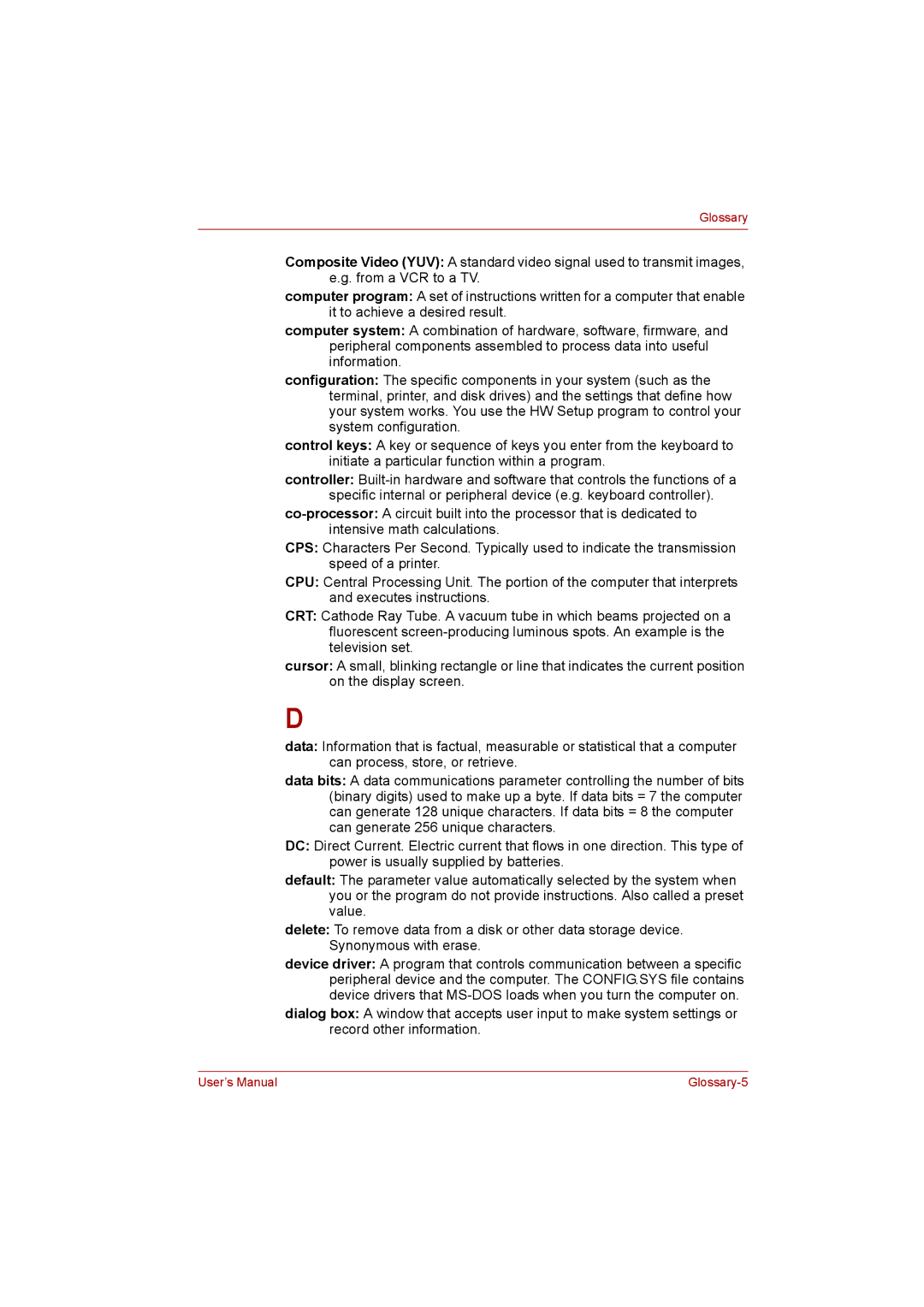 Toshiba Satellite user manual Glossary-5 